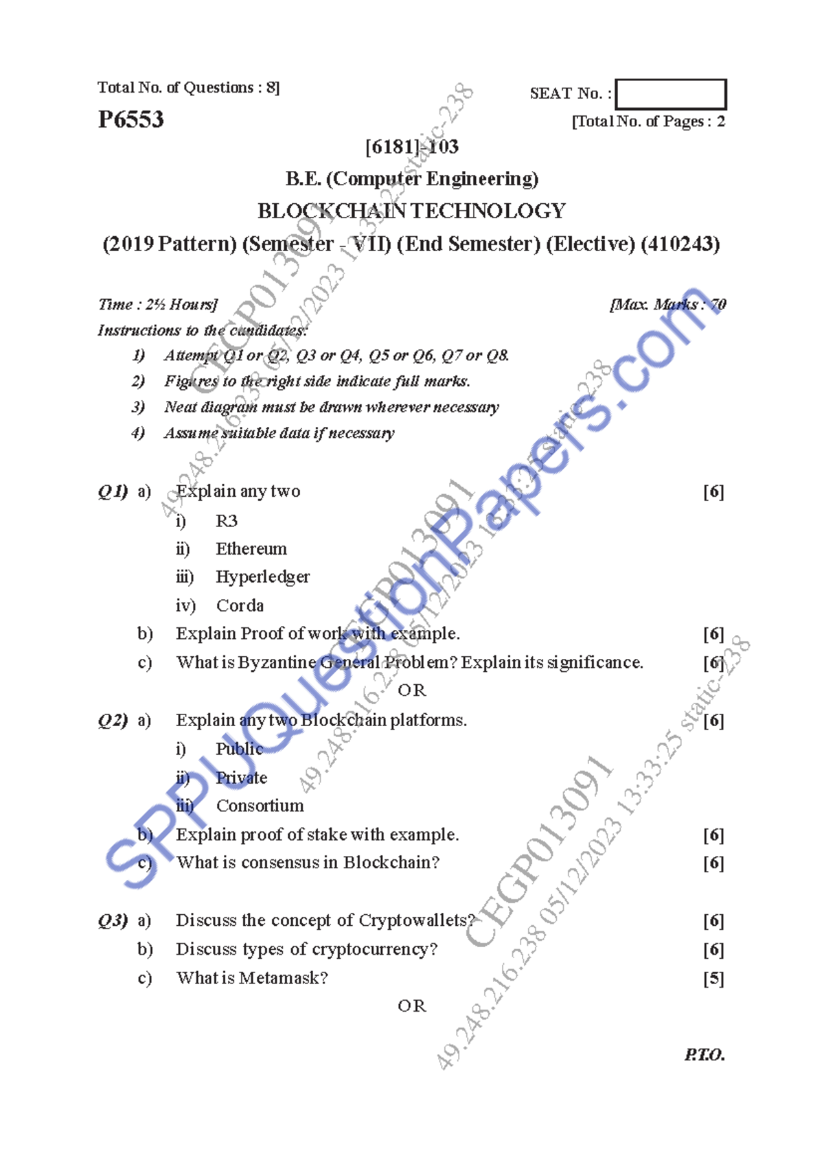 Be computer engineering semester 7 2023 november blockchain technology