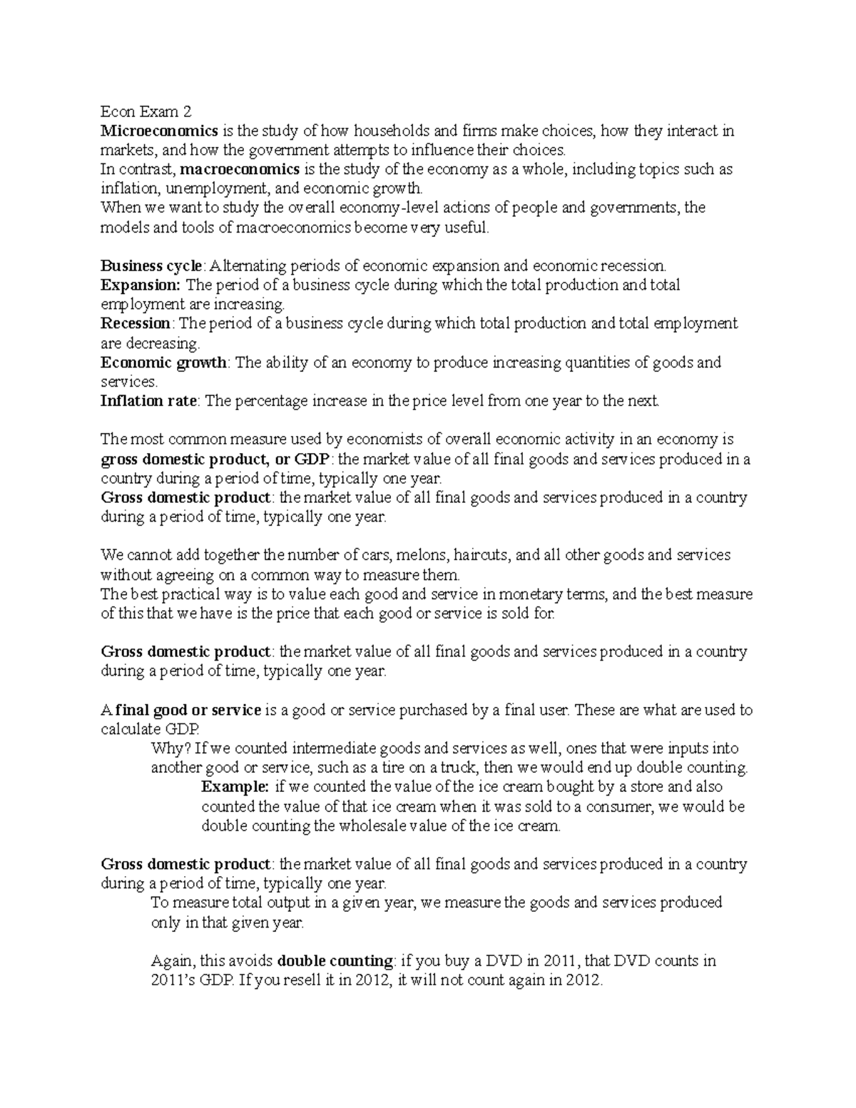 Econ Exam 2 - Study guide for exam 2 for Newhard - Econ Exam 2 ...