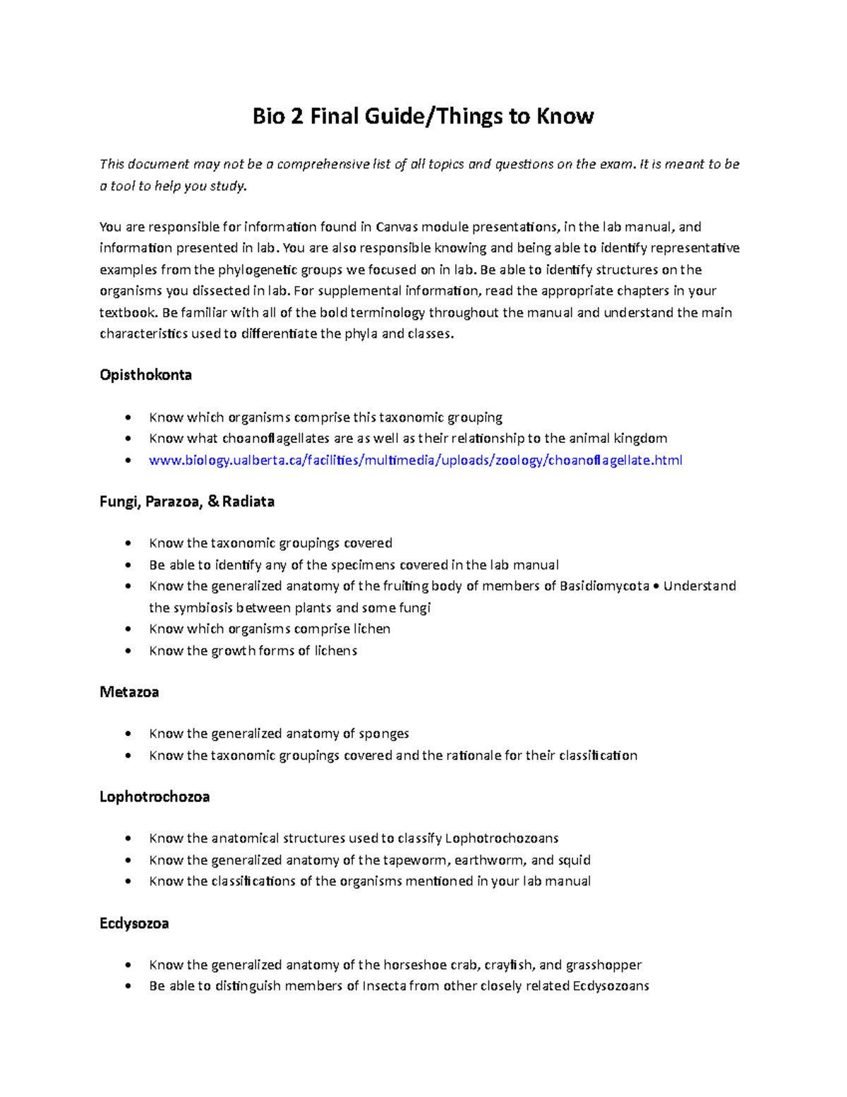 Bio 2 Final Study Guide - Key concepts to take notes on - Bio 2 Final ...