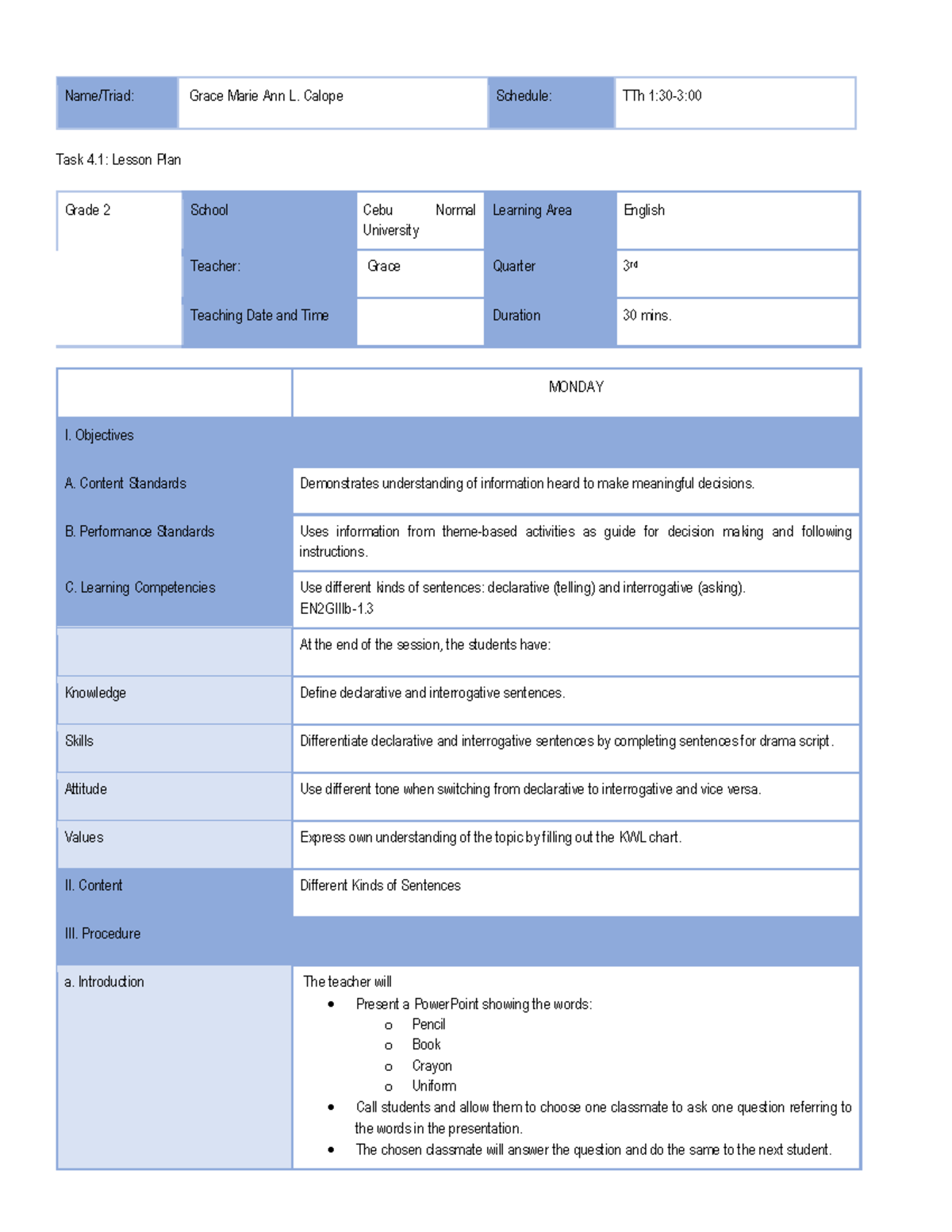 Unit 4.1 LP Output ENGLISH - Diploma in Professional Education - Studocu