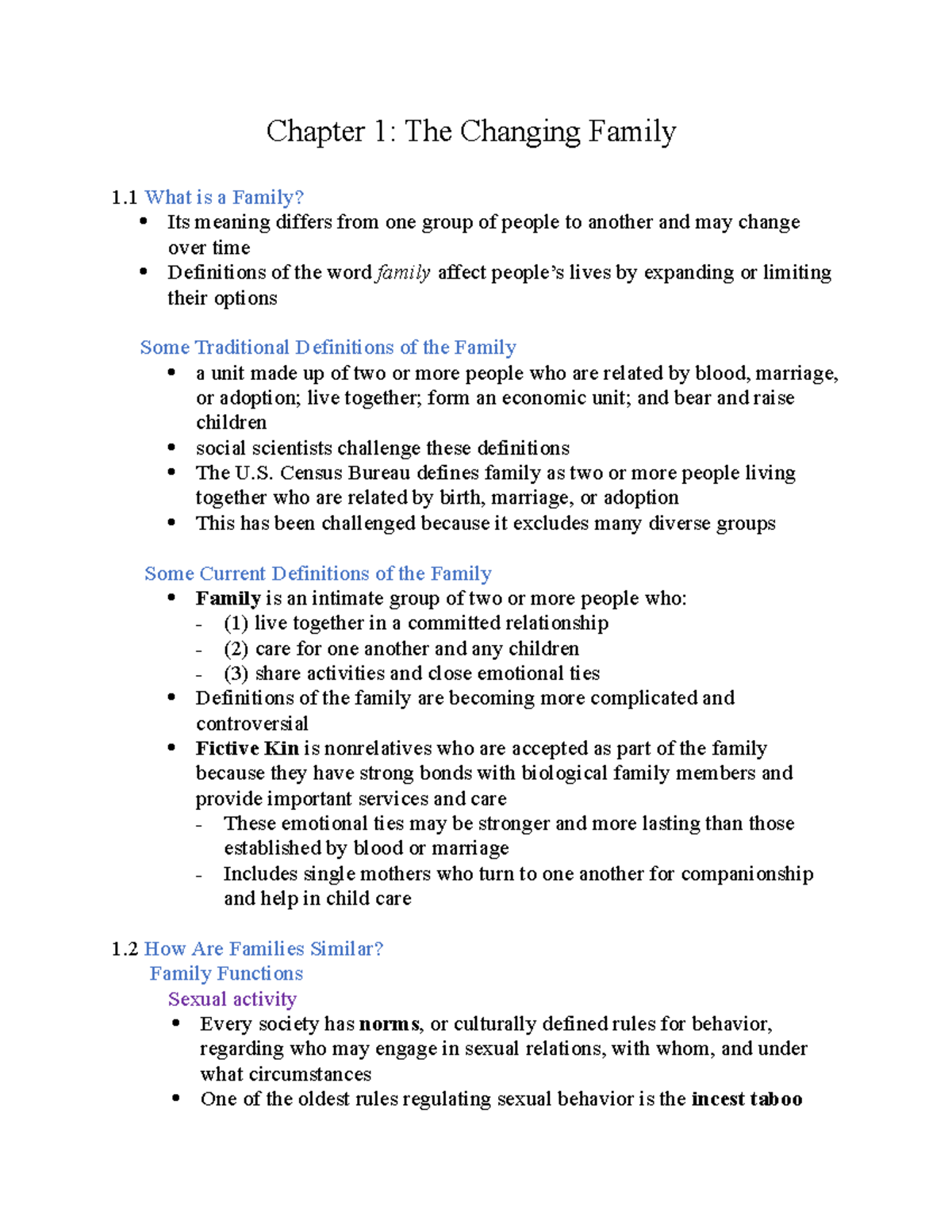 FMST 101 Set of Notes - Chapter 1: The Changing Family 1 What is a ...