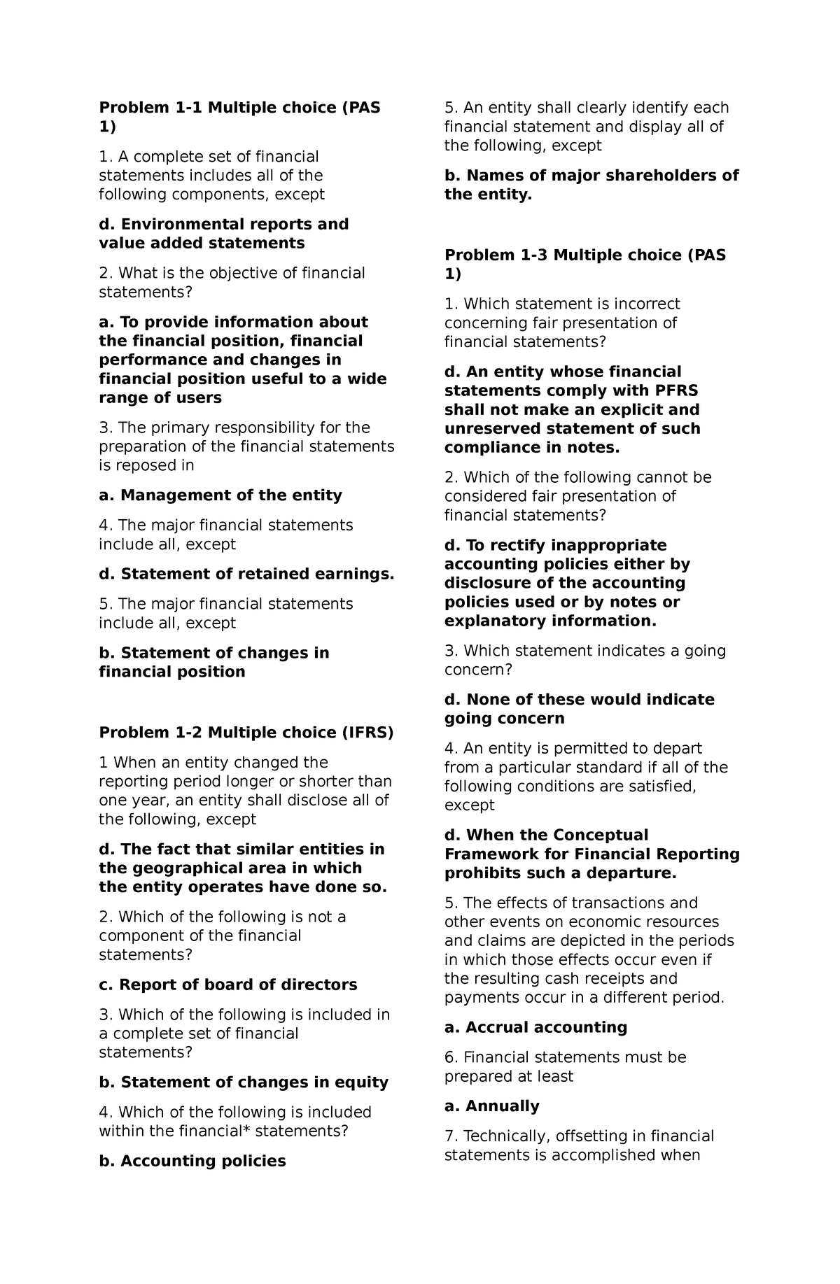 MC Theories CH 1 Intacc - Problem 1-1 Multiple Choice (PAS 1) A Complete Set Of Financial ...