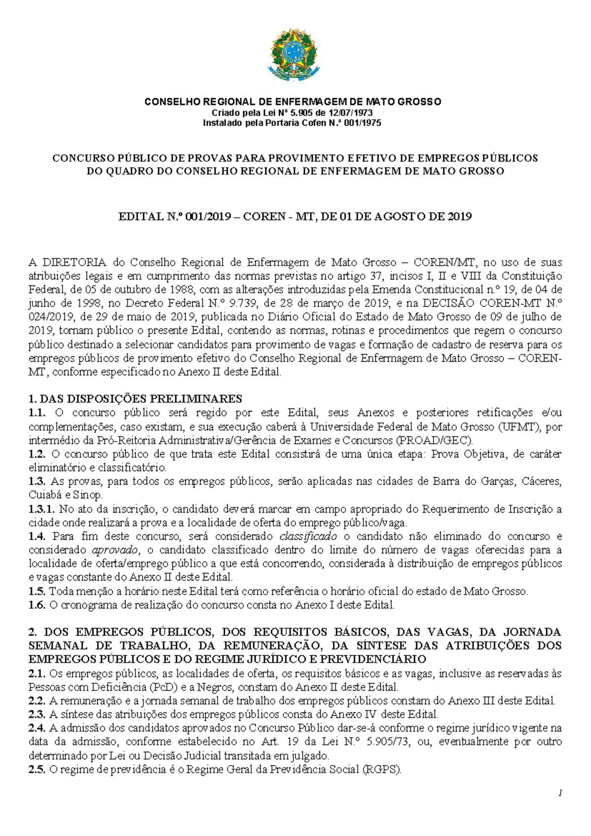 Edital Coren Versão- Final - Criado Pela Lei Nº 5 De 12/07/ Instalado ...