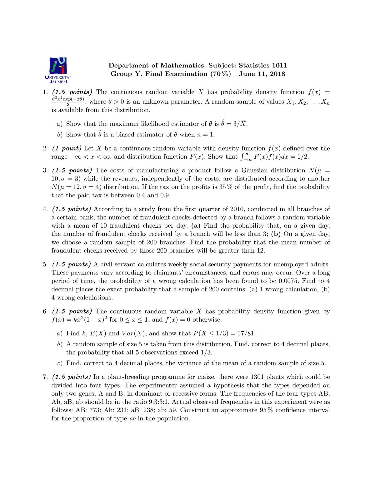 Examen Junio 18 Estadistica I Optimitzacio Et1011 Uji Studocu