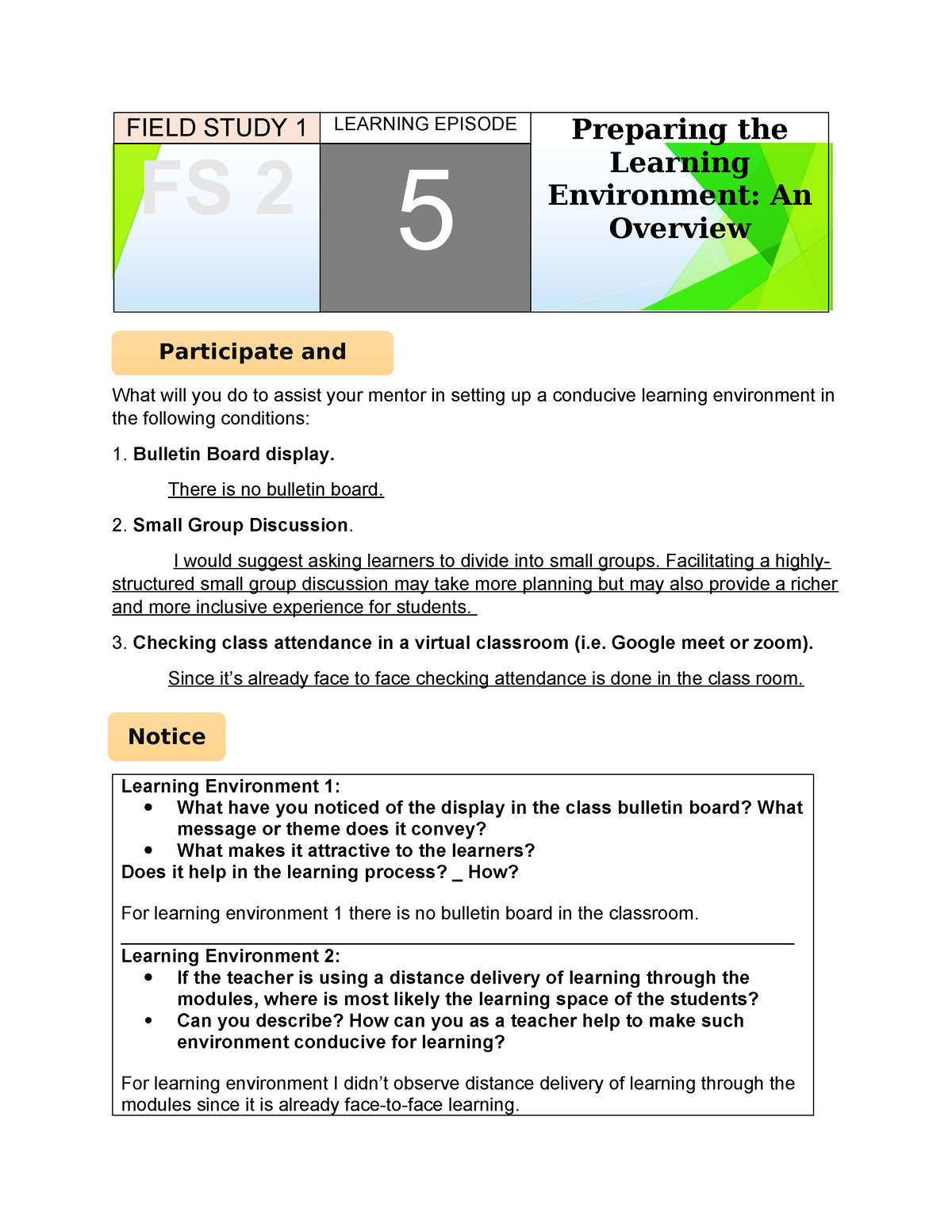 Fs2 episode 5 - FIELD STUDY - FIELD STUDY 1 LEARNING EPISODE Preparing ...