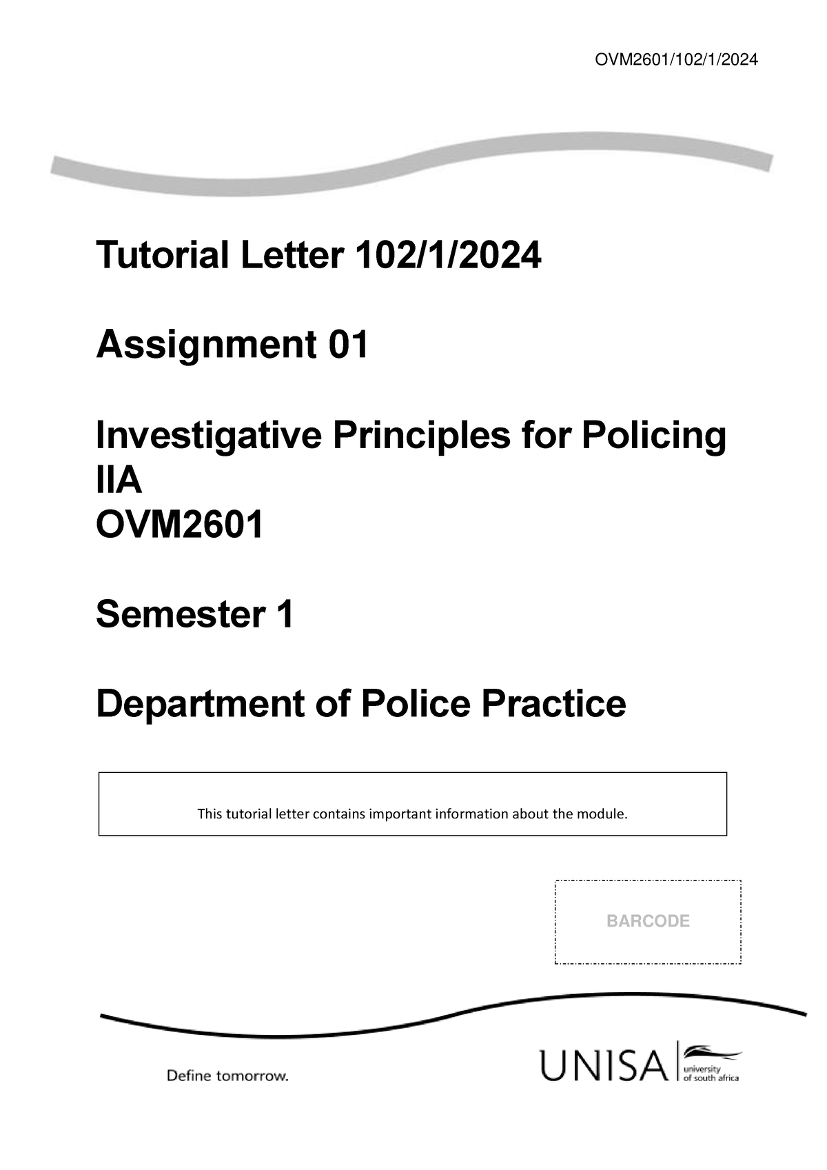 OVM2601 2024 TL 102 1 B Ass 1 - OVM2601/102/ 1 /202 4 Tutorial Letter ...