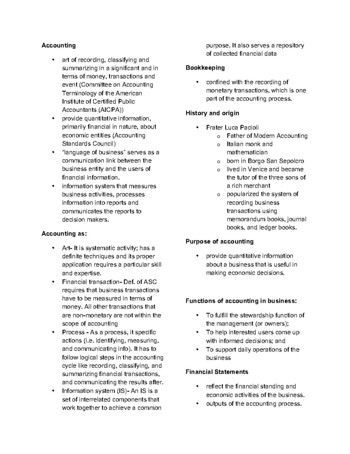 Introduction to Accounting Accounting art of recording, classifying