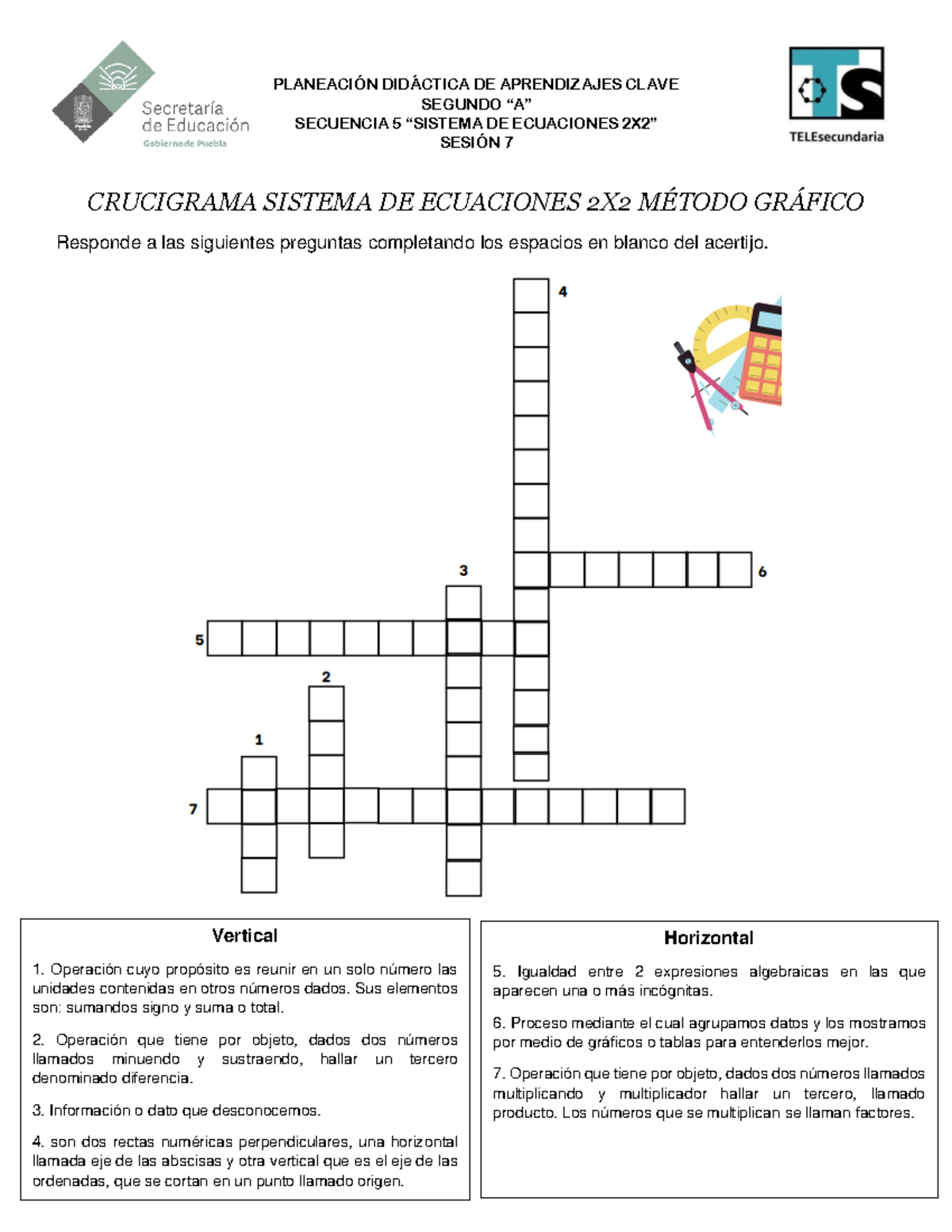 Sesion 7 crucigrama PLANEACI”N DID¡CTICA DE APRENDIZAJES CLAVE SEGUNDO