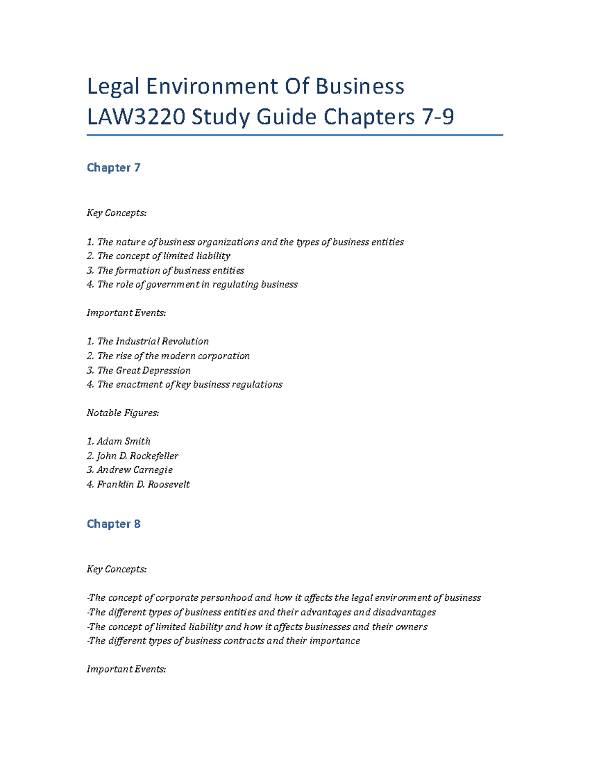 Legal Environment Of Business LAW3220 Study Guide Chapters 7-9 - Legal ...