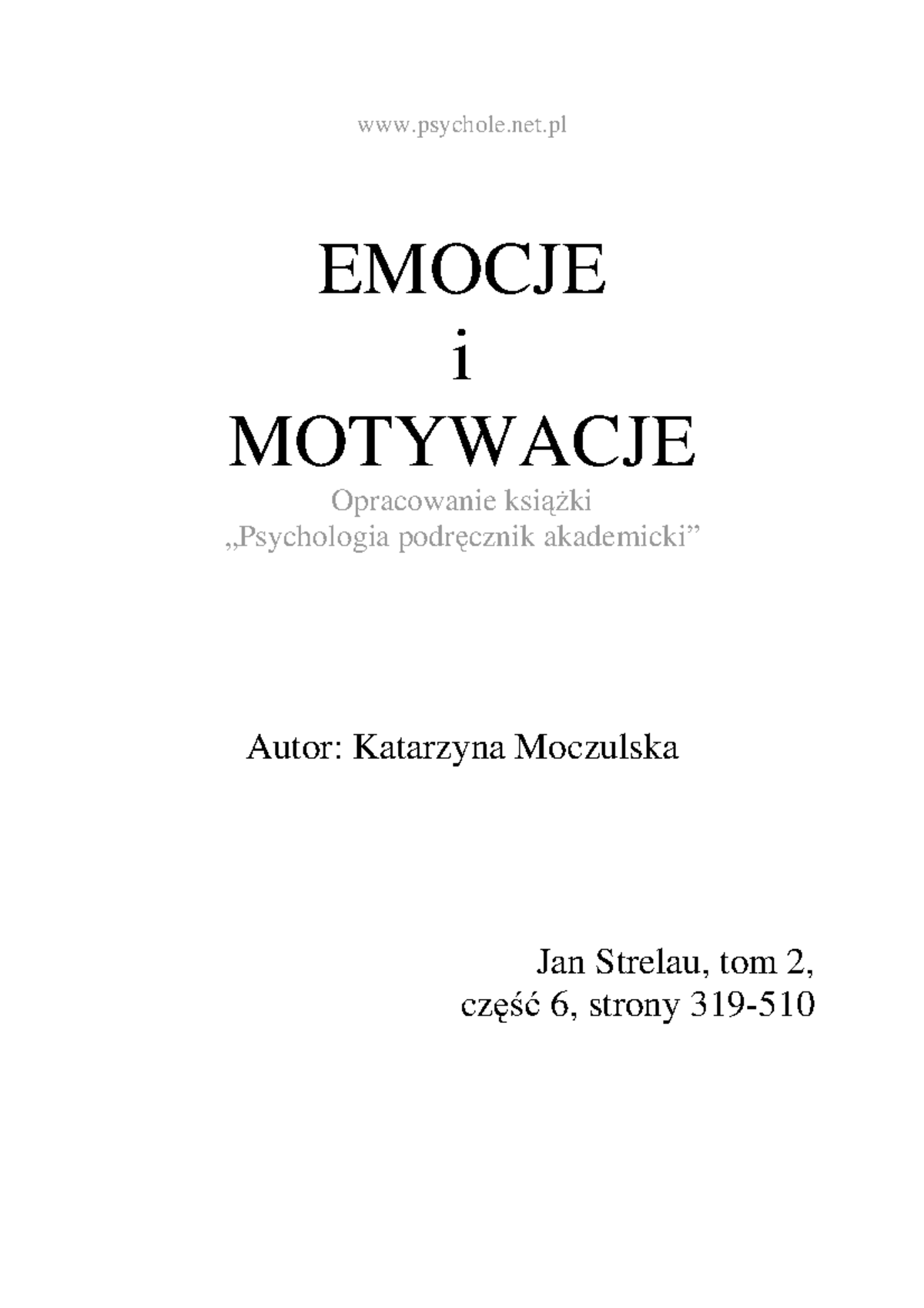 Emocje I Motywacje Opracowanie Ksiąŝki Psychologia Podręcznik ...