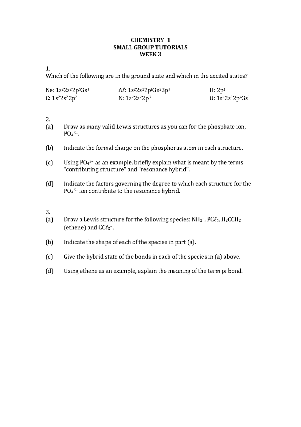 2019 Week 3 small group tutorial wattle - CHEMISTRY 1 SMALL GROUP ...