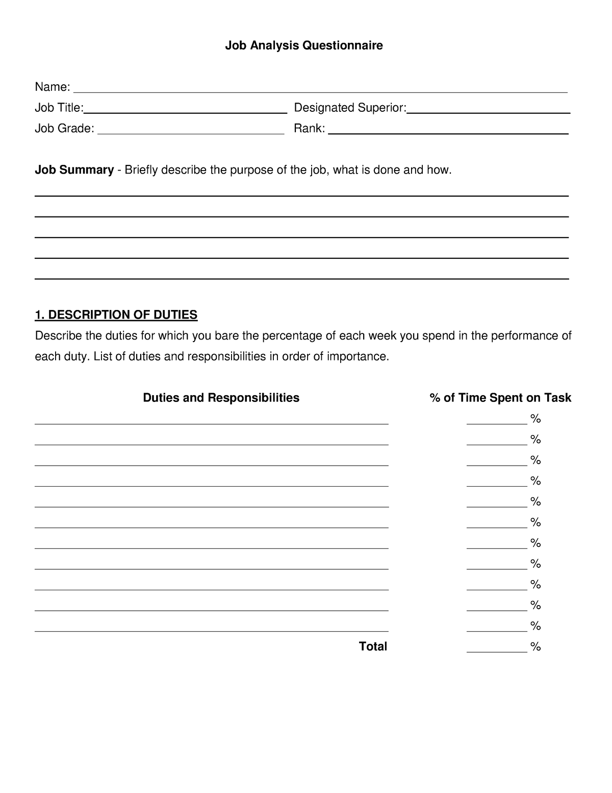 Job Analysis Form - Job Analysis Questionnaire Name: - Studocu