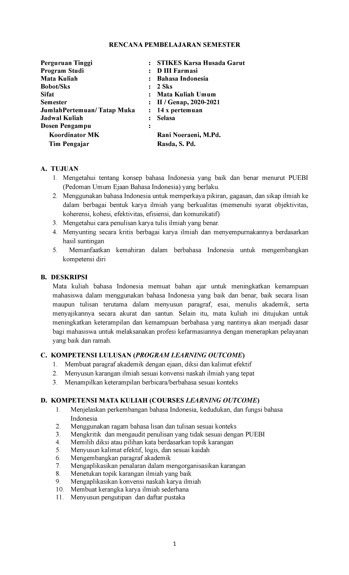 Rencana Pembelajaran Semester D3 F Armasi 2021 - RENCANA PEMBELAJARAN ...