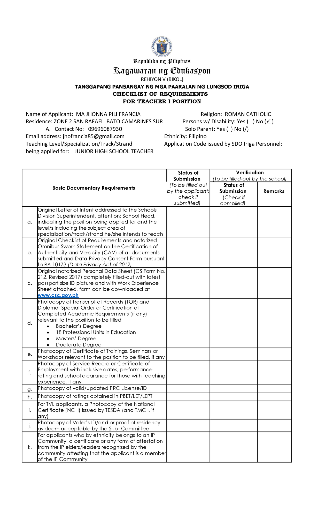 Checklist-OF- Requirements-T1- Applicants - Republika ng Pilipinas ...