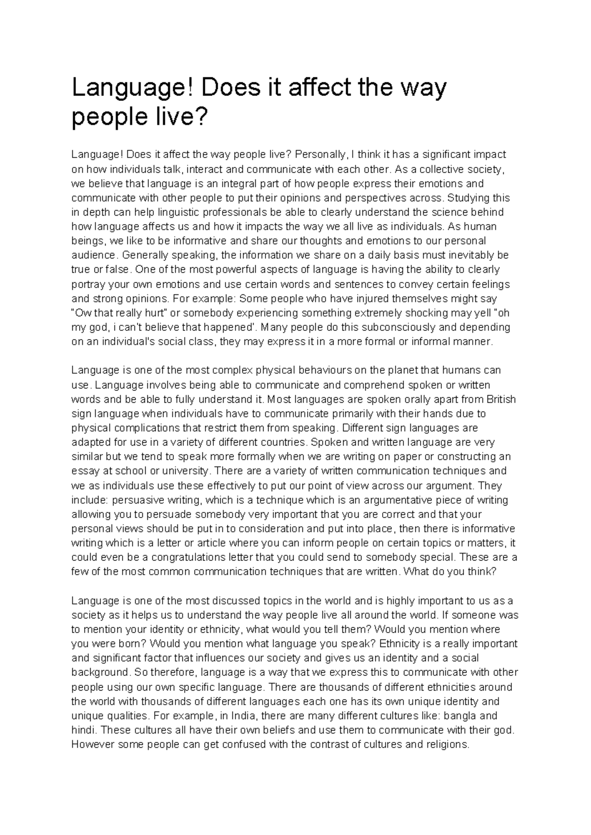 English Language Revision - Language! Does it affect the way people ...