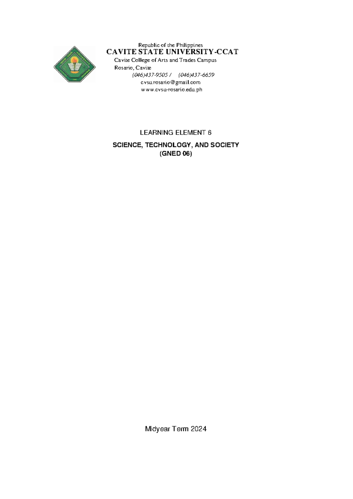 Learning Element 6 GNED 06 - Republic of the Philippines CAVITE STATE ...