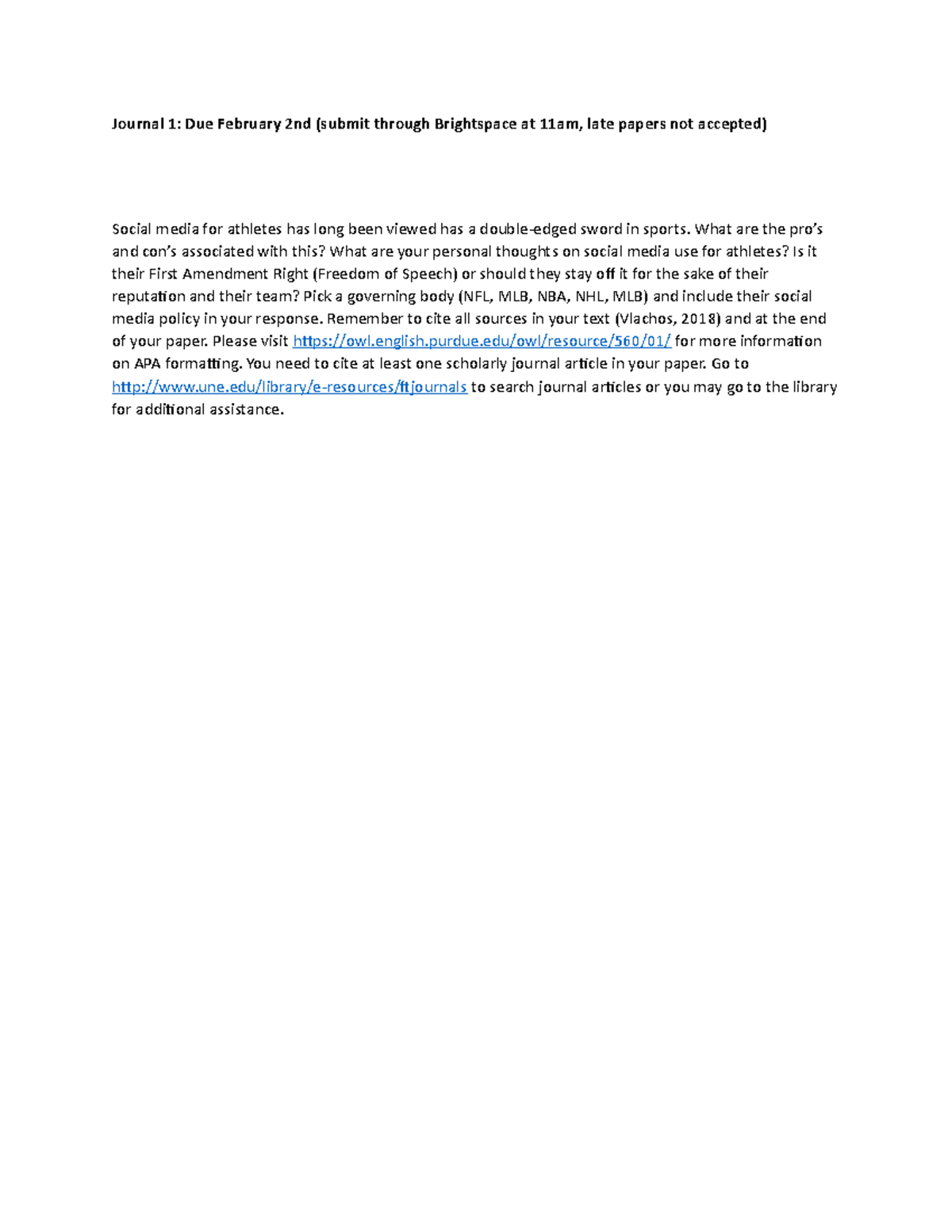 Journal 1 assignment (1) - Journal 1: Due February 2nd (submit through ...