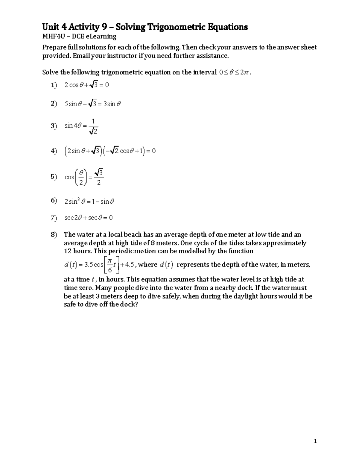 U4A9 - Assignment - ADVANCED FUNCTIONS - Unit 4 Activity 9 – Solving ...