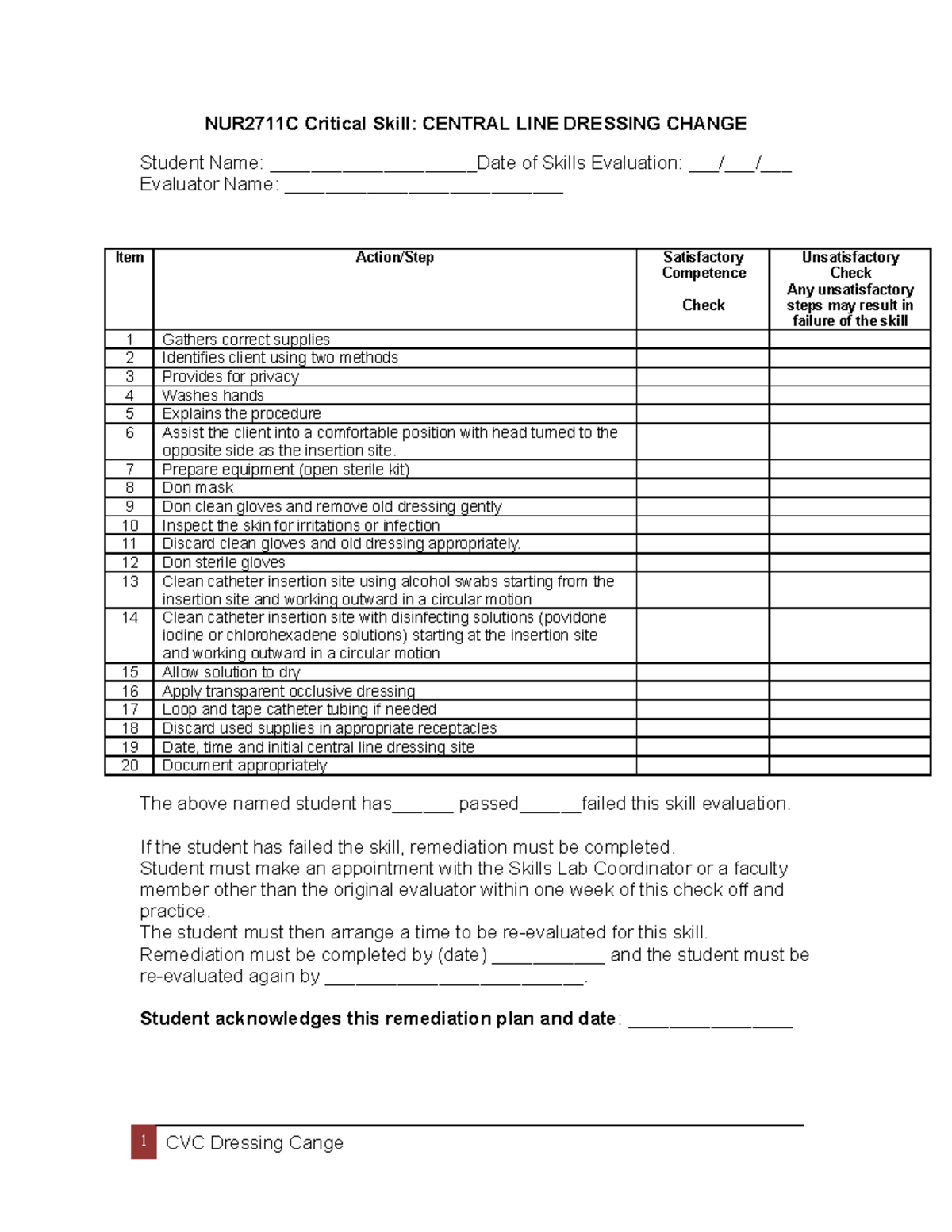 CVC dressing change NUR2711C Critical Skill CENTRAL LINE DRESSING