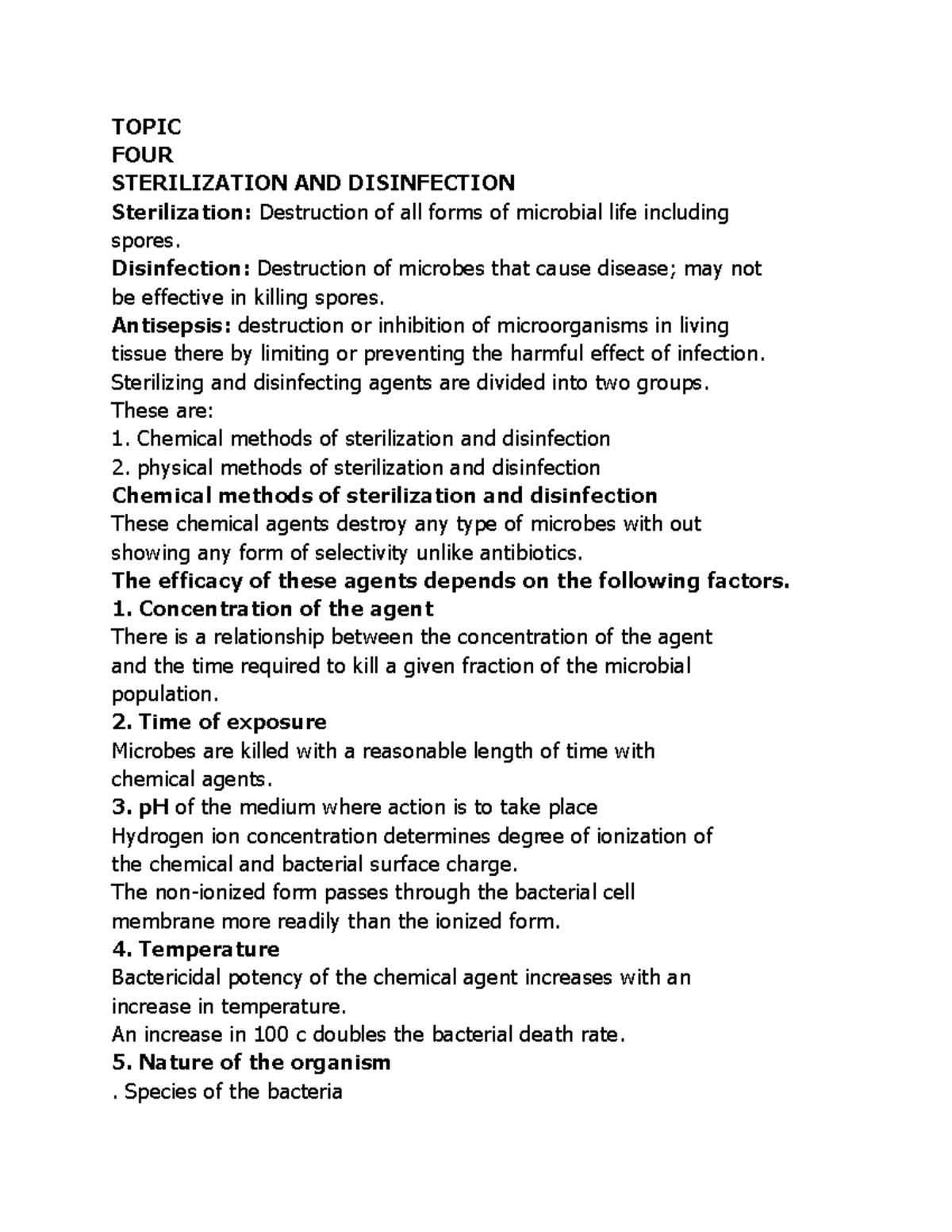 Micro Topic FOUR Sterilization TOPIC FOUR STERILIZATION AND