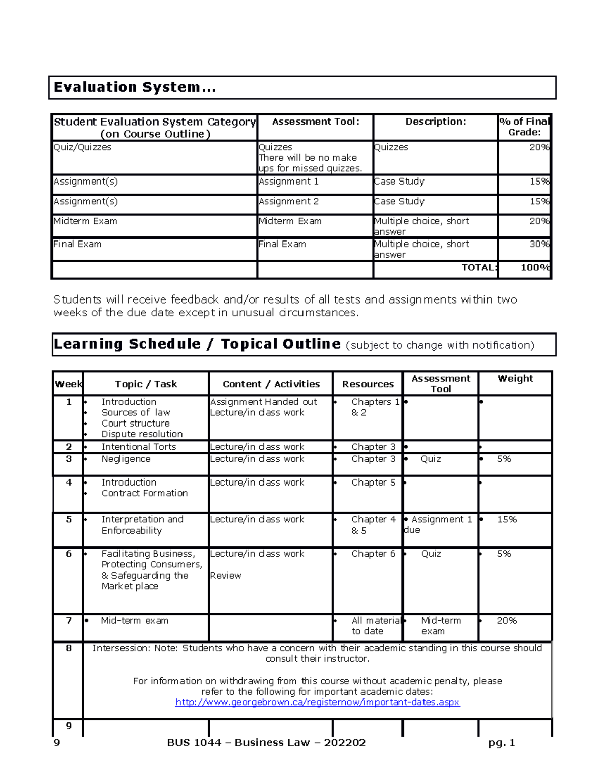 Business LAW - notes - Evaluation System... Student Evaluation System ...