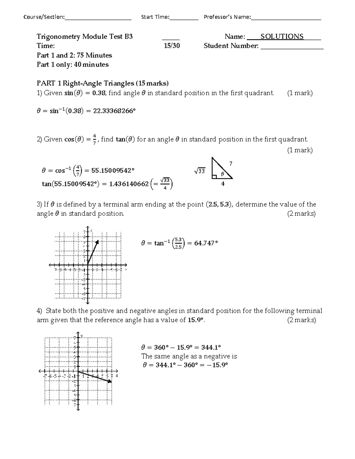 Trig Module Test B3 Solutions - Course/Section ...