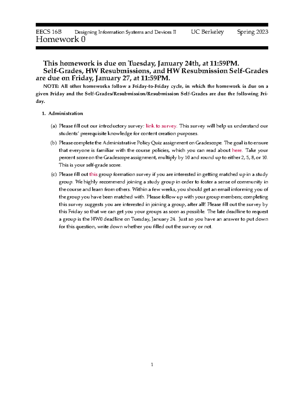 Hw00 sol hw0 EECS 16B Designing Information Systems and Devices II