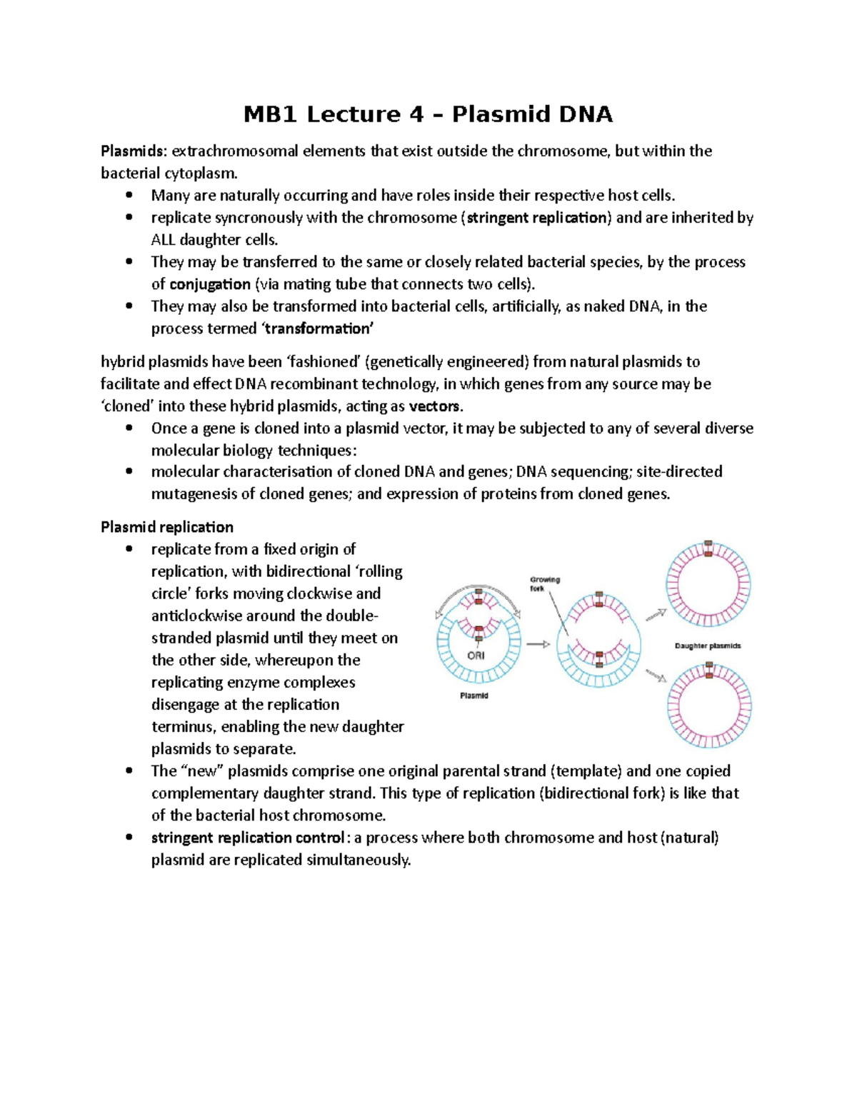 Lecture 4 - Plasmid DNA - MB1 Lecture 4 – Plasmid DNA Plasmids ...