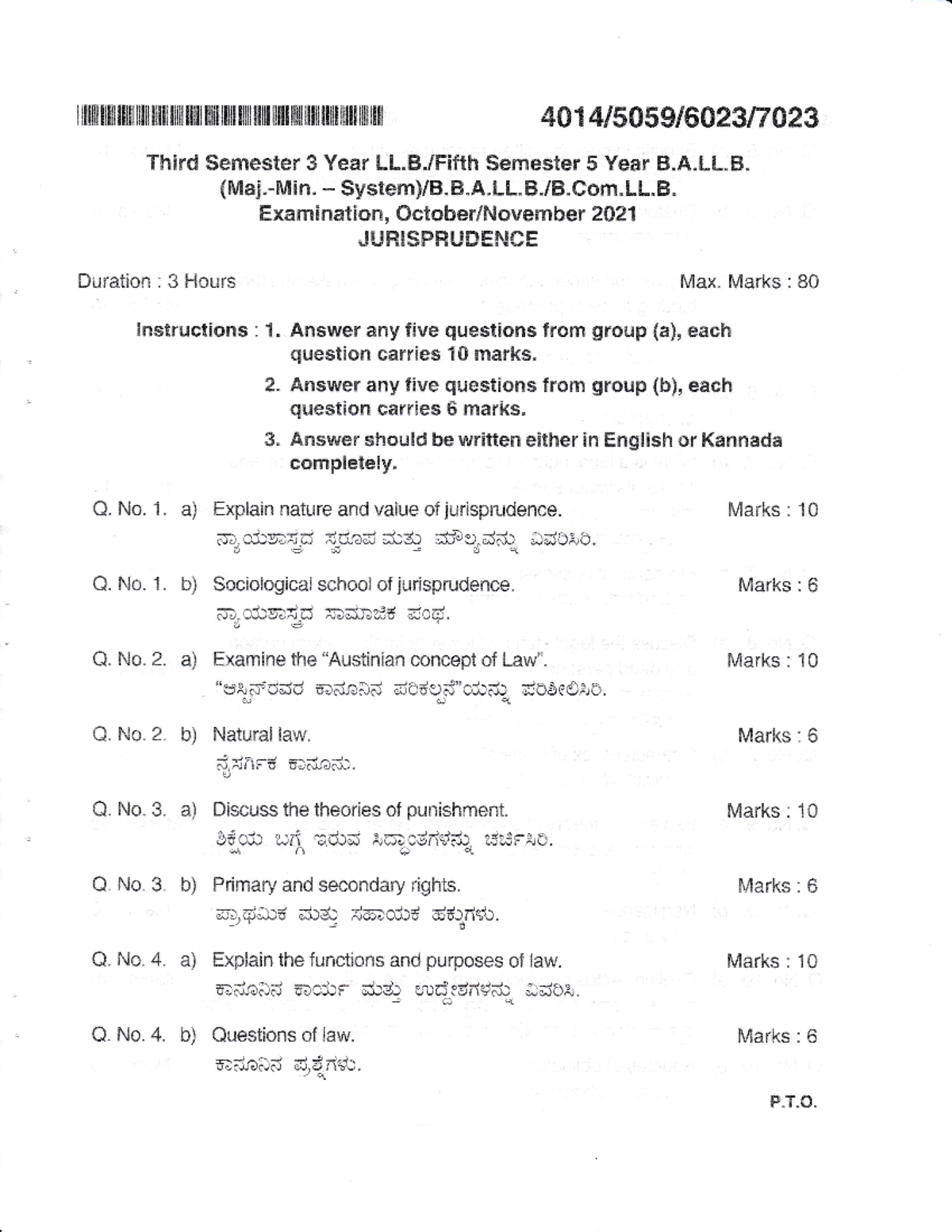 Jurisprudence Oct, Nov 2021 - Third Semester 3 Year LL./Fifth Semester ...