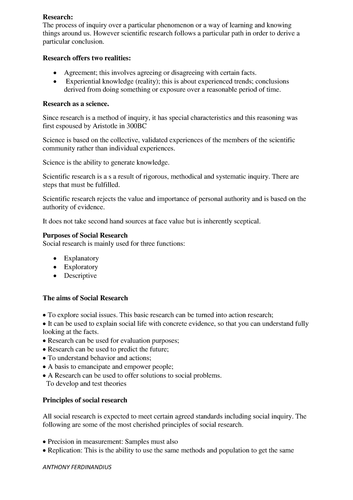 Social research notes copy - Research: The process of inquiry over a ...