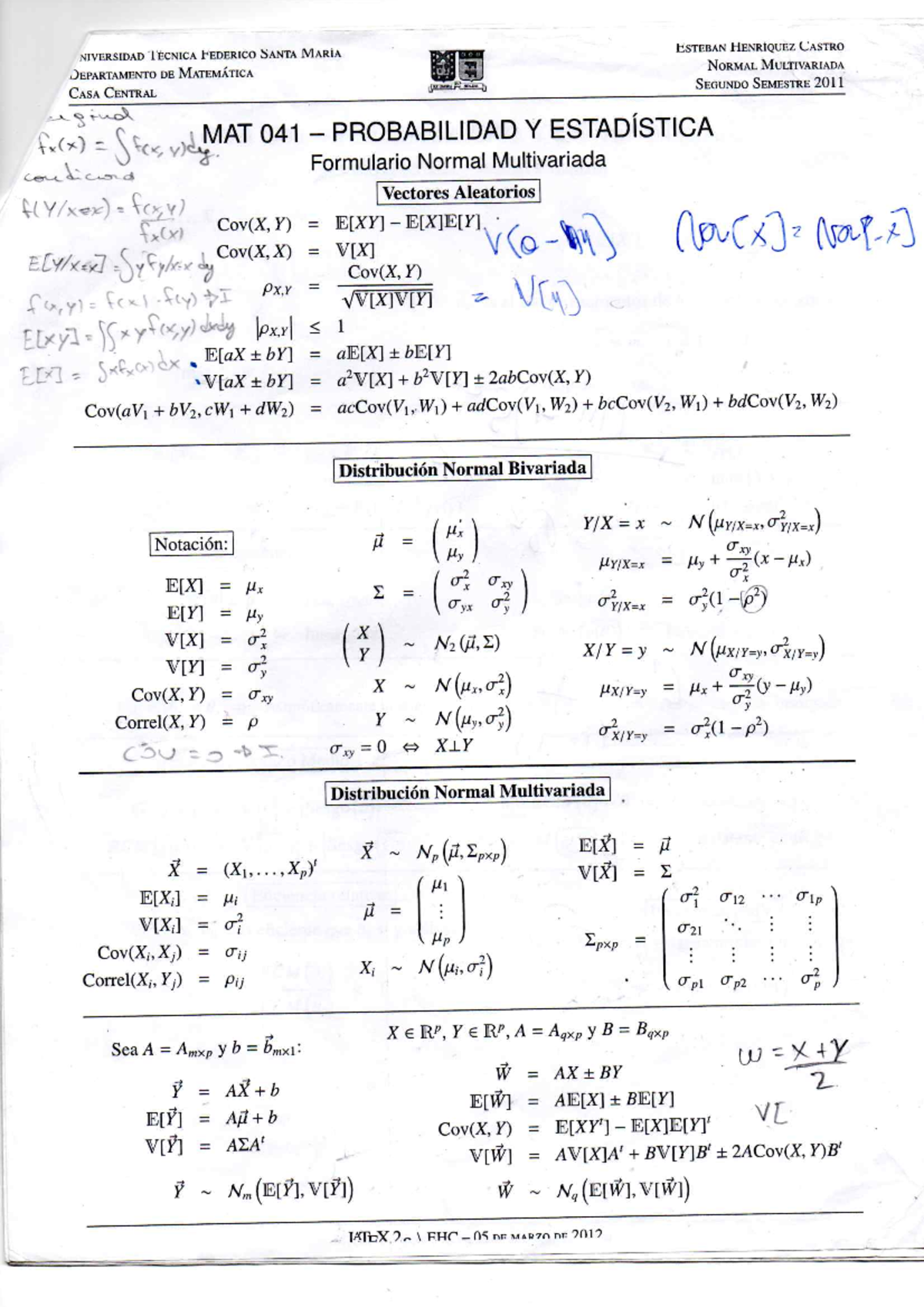 Formulario normal bivariada - NIVERSEDAD ‘I‘ECNICA b‘EDERIco SANTA ...