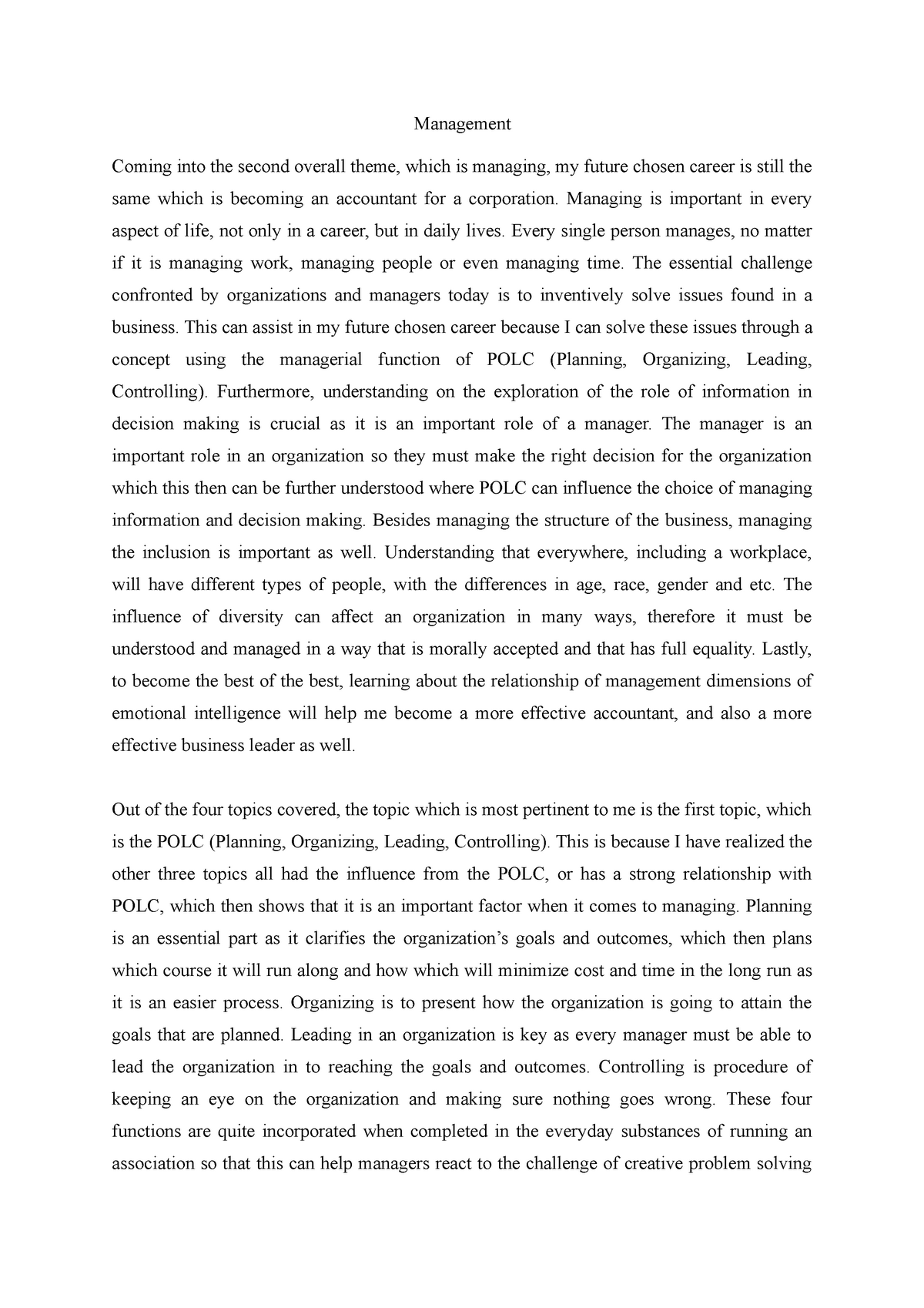 operations management reflection essay
