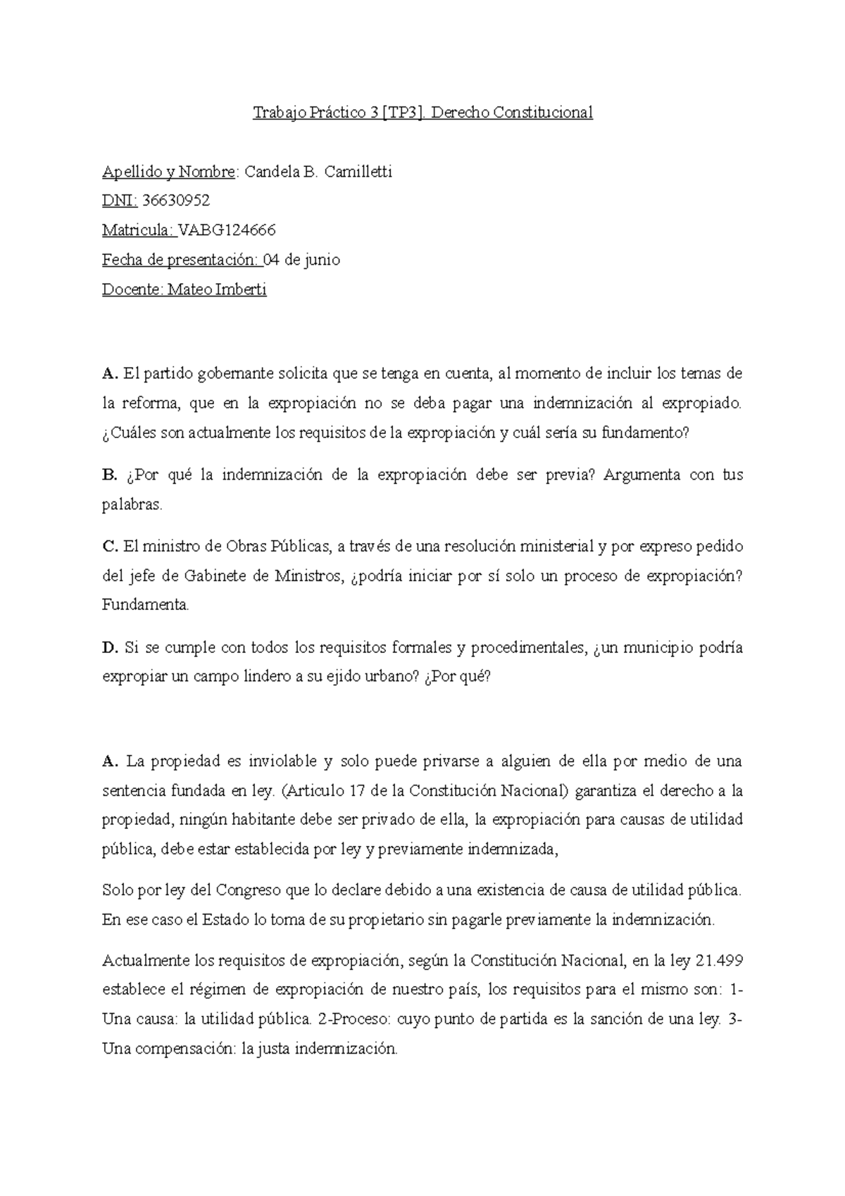 TP N° 3 Constitucional Camilletti - Trabajo Práctico 3 [TP3]. Derecho ...