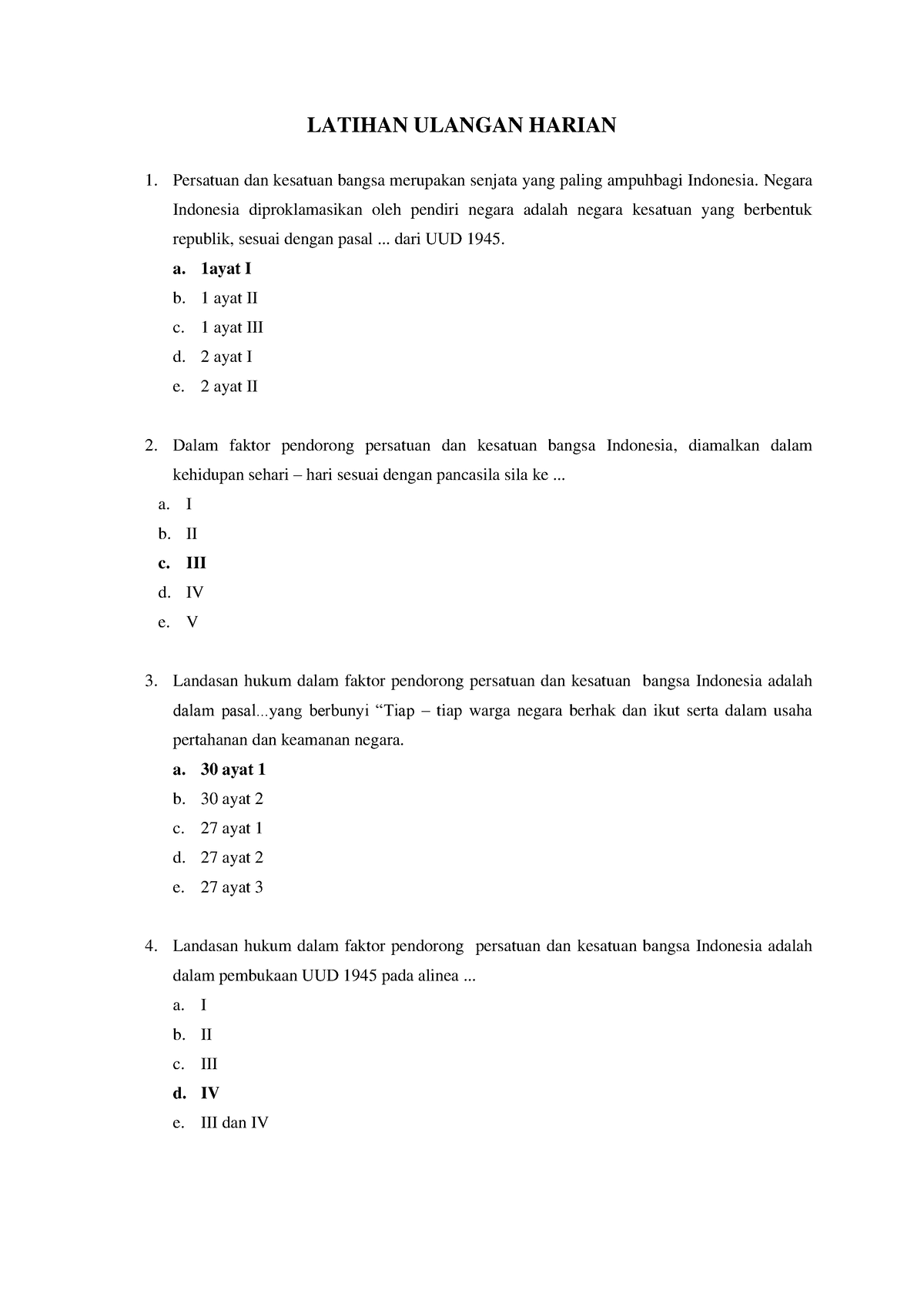 Pendidikan Kewarganegaraan Latihan Soal Ulangan Harian - LATIHAN ...