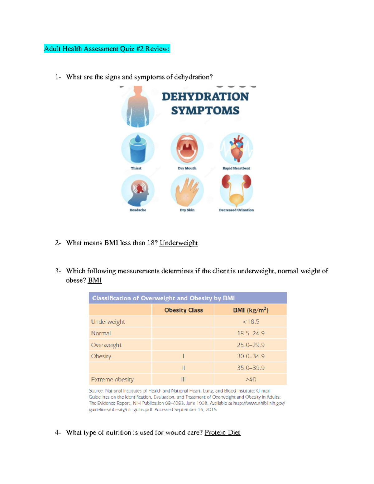 Adult Health Assessment Quiz 2 Review 2 1 - Adult Health Assessment ...