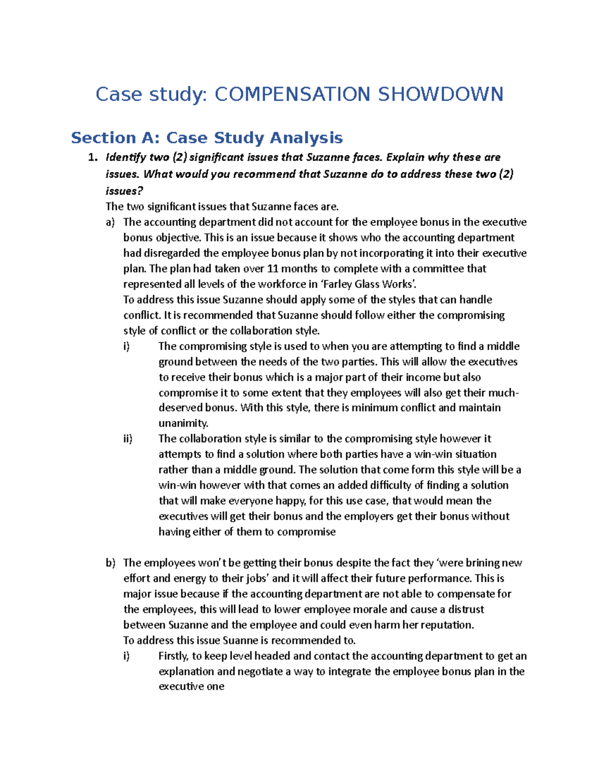 case study in compensation management