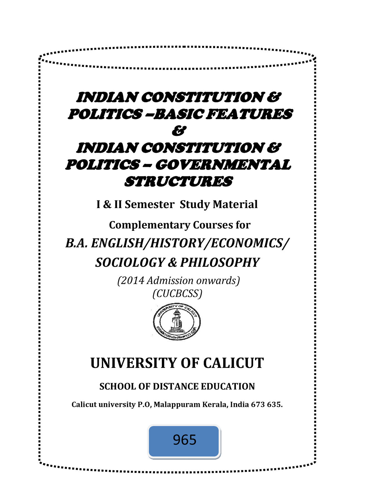 Lecture Notes Lecture Notes On Indian Constitution - INDIAN ...