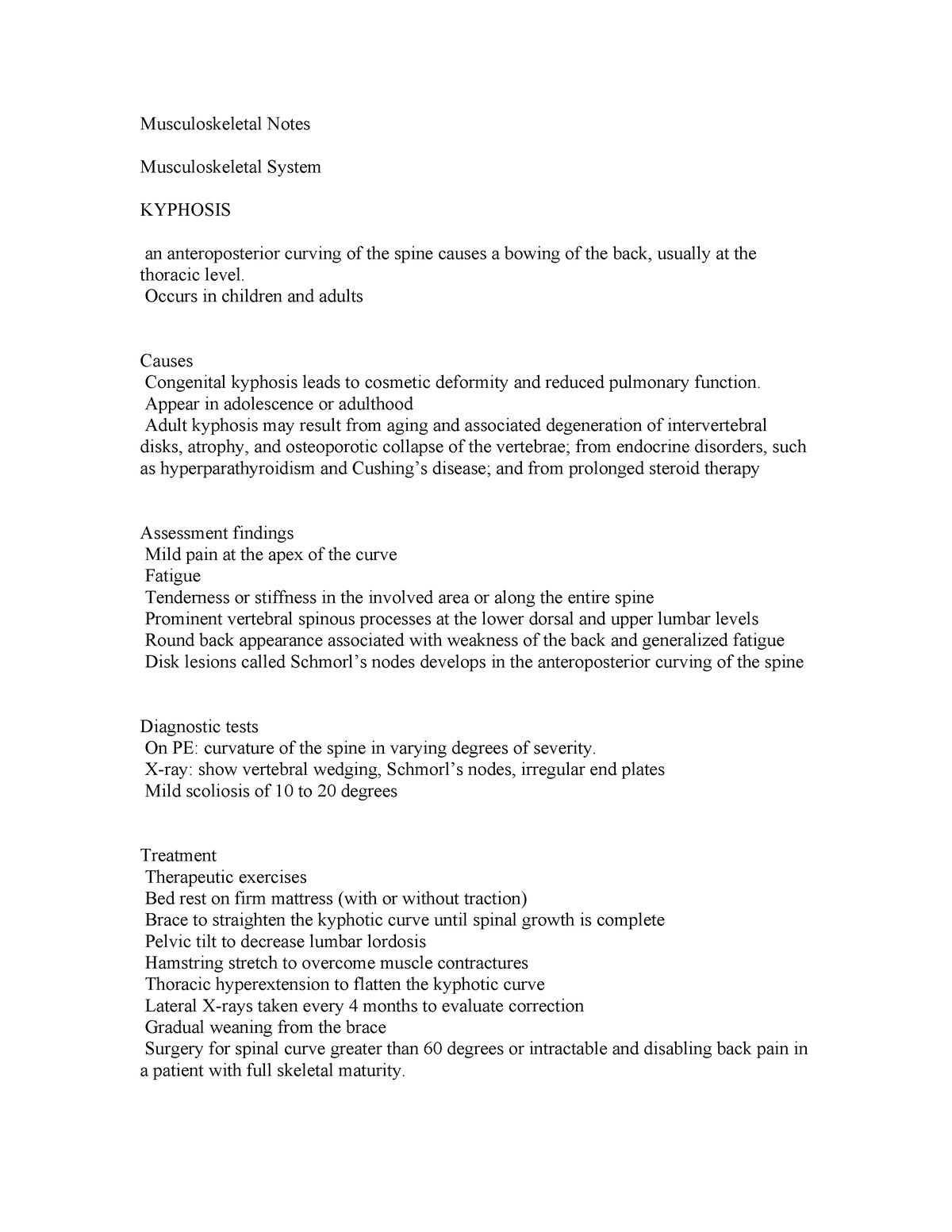 Musculoskeletal-Notes - Musculoskeletal Notes Musculoskeletal System ...