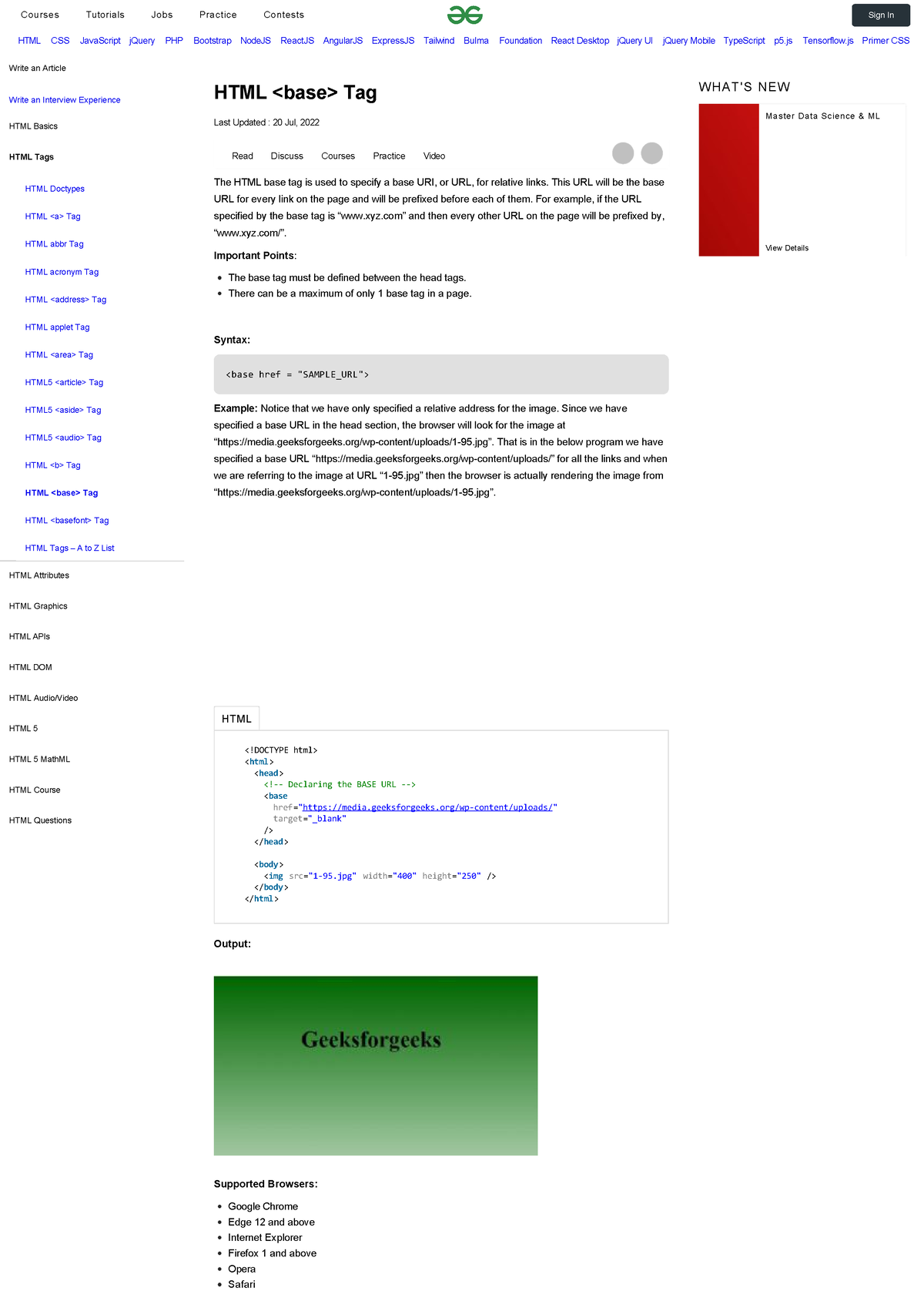 Html Base Tag - Geeksforgeeks - HTML CSS JavaScript JQuery PHP ...