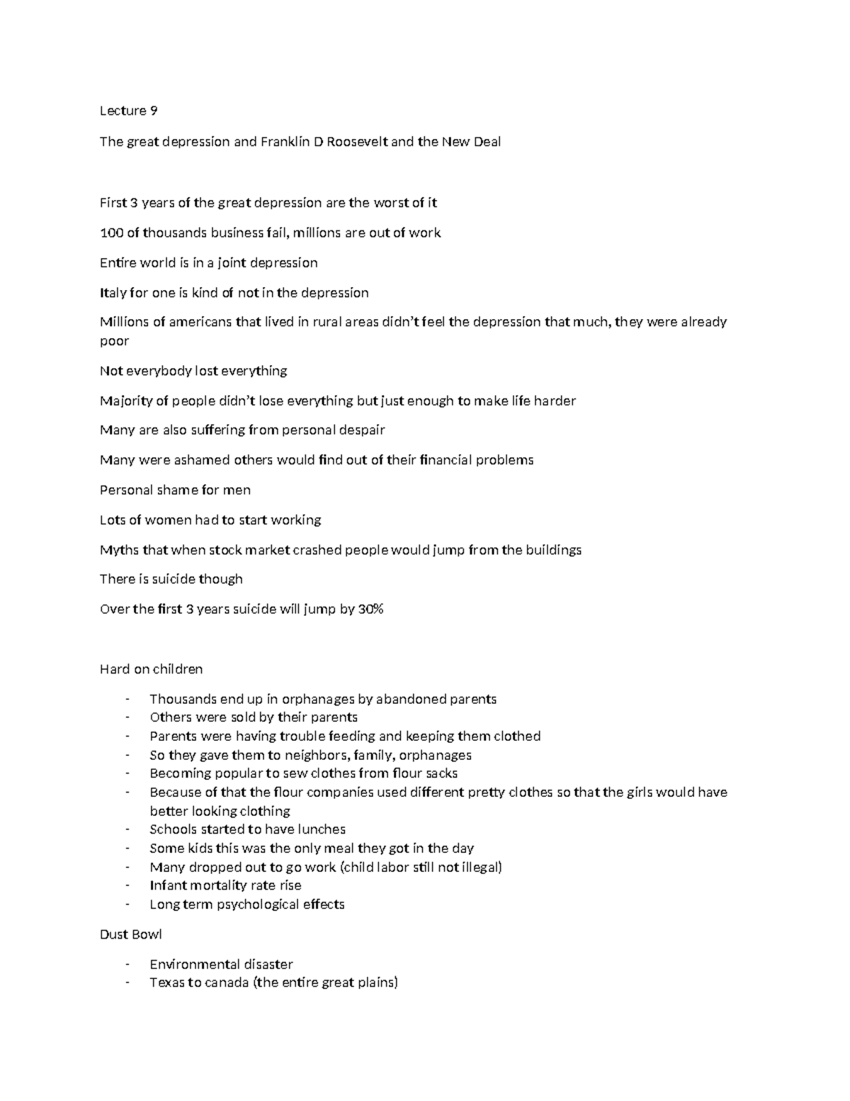 Lec 9 The great depression and Franklin D Roosevelt and the New Deal ...