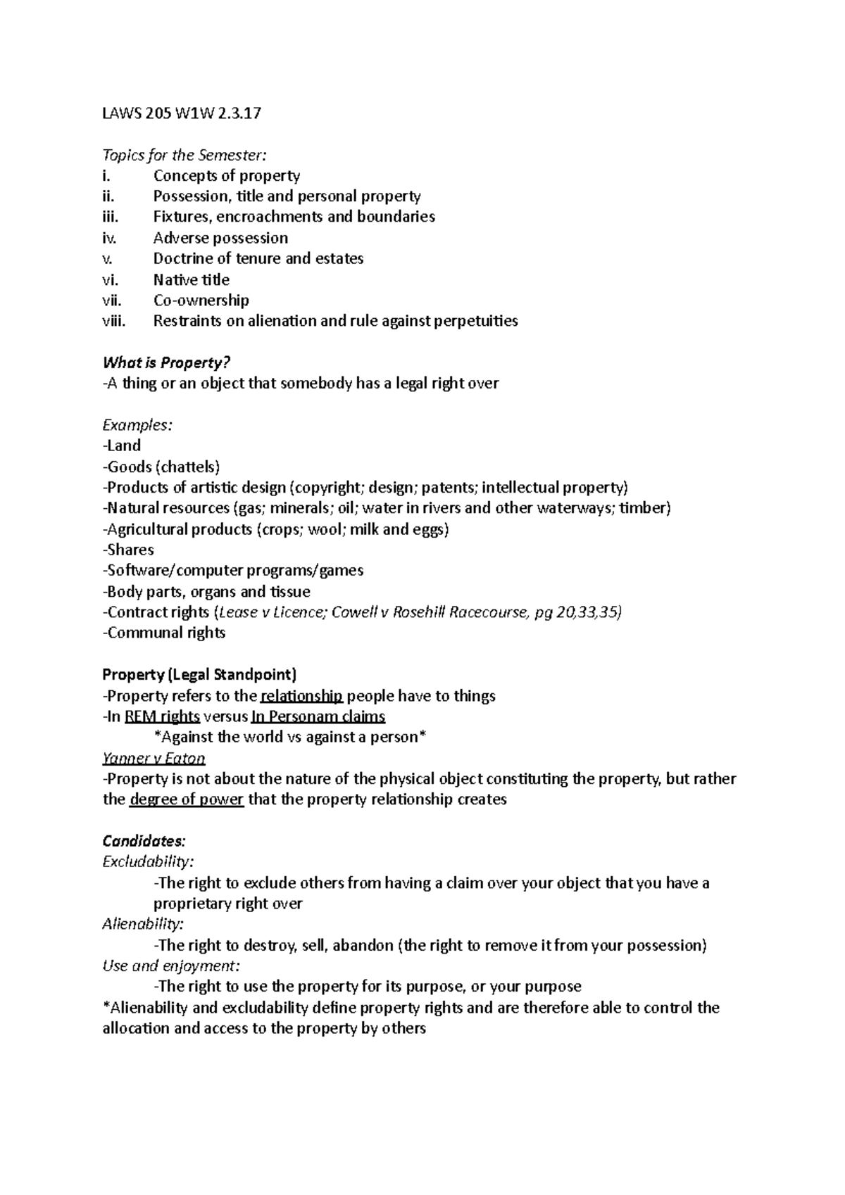 LAWS 205 W1W 2 - Workshop 1 notes - LAWS 205 W1W 2. Topics for the ...