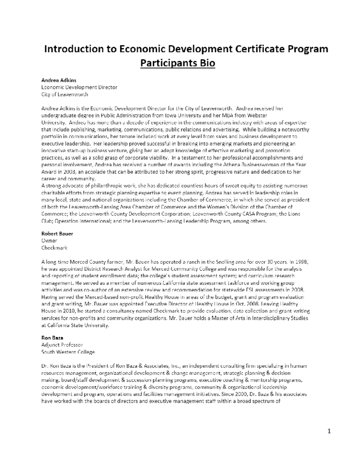 Introduction To Economic Development Certificate Program JOU 101