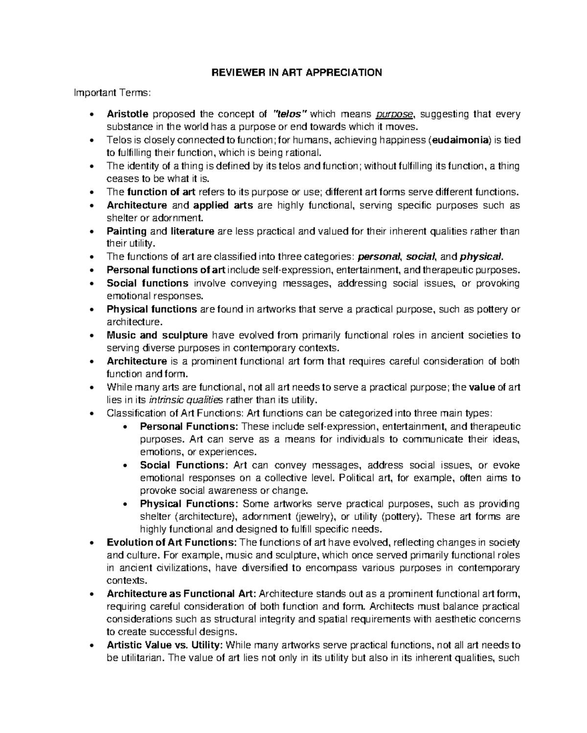 Reviewer IN ART Appreciation REVIEWER IN ART APPRECIATION Important