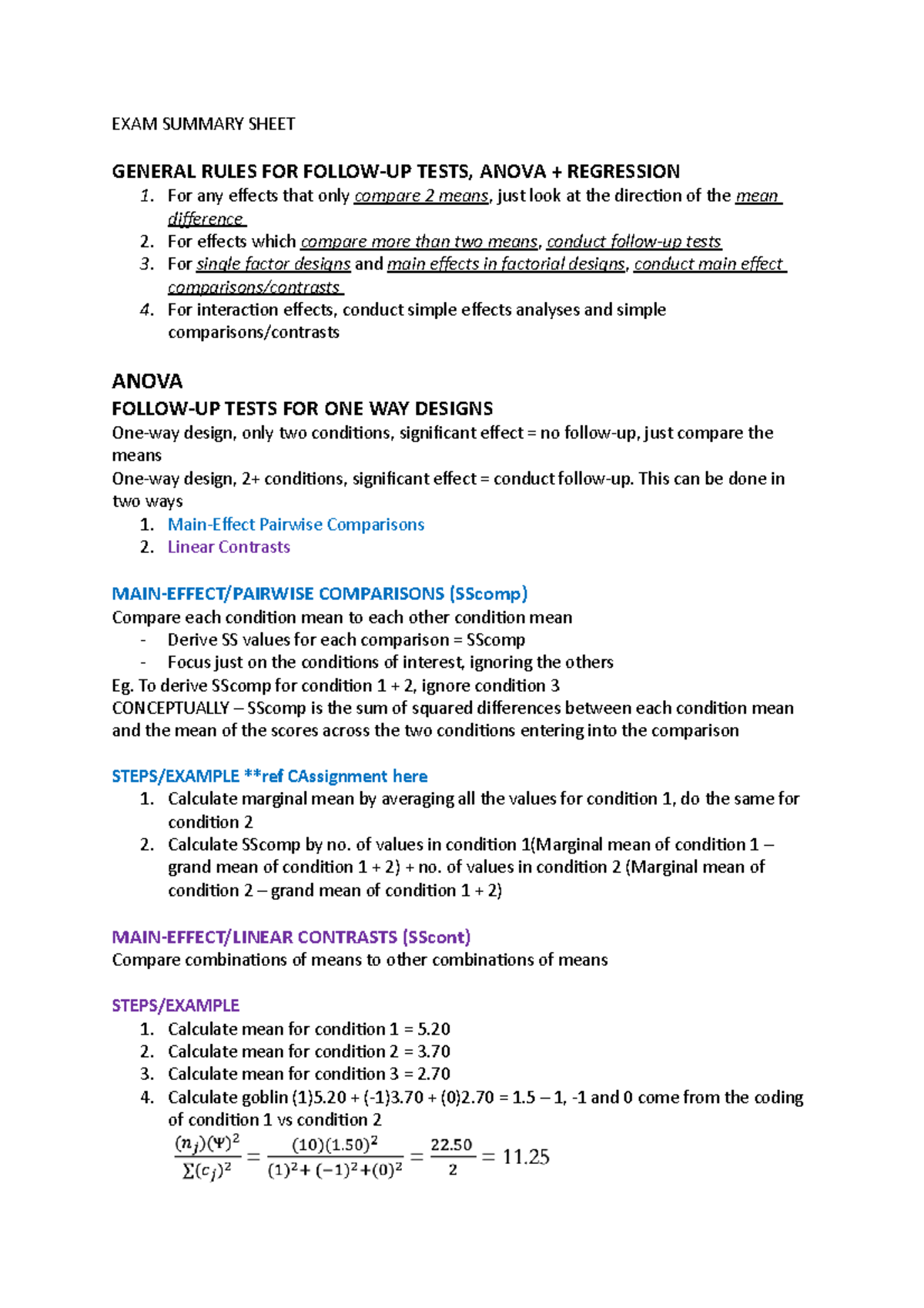 EXAM Summary Sheet - EXAM SUMMARY SHEET GENERAL RULES FOR FOLLOW-UP ...