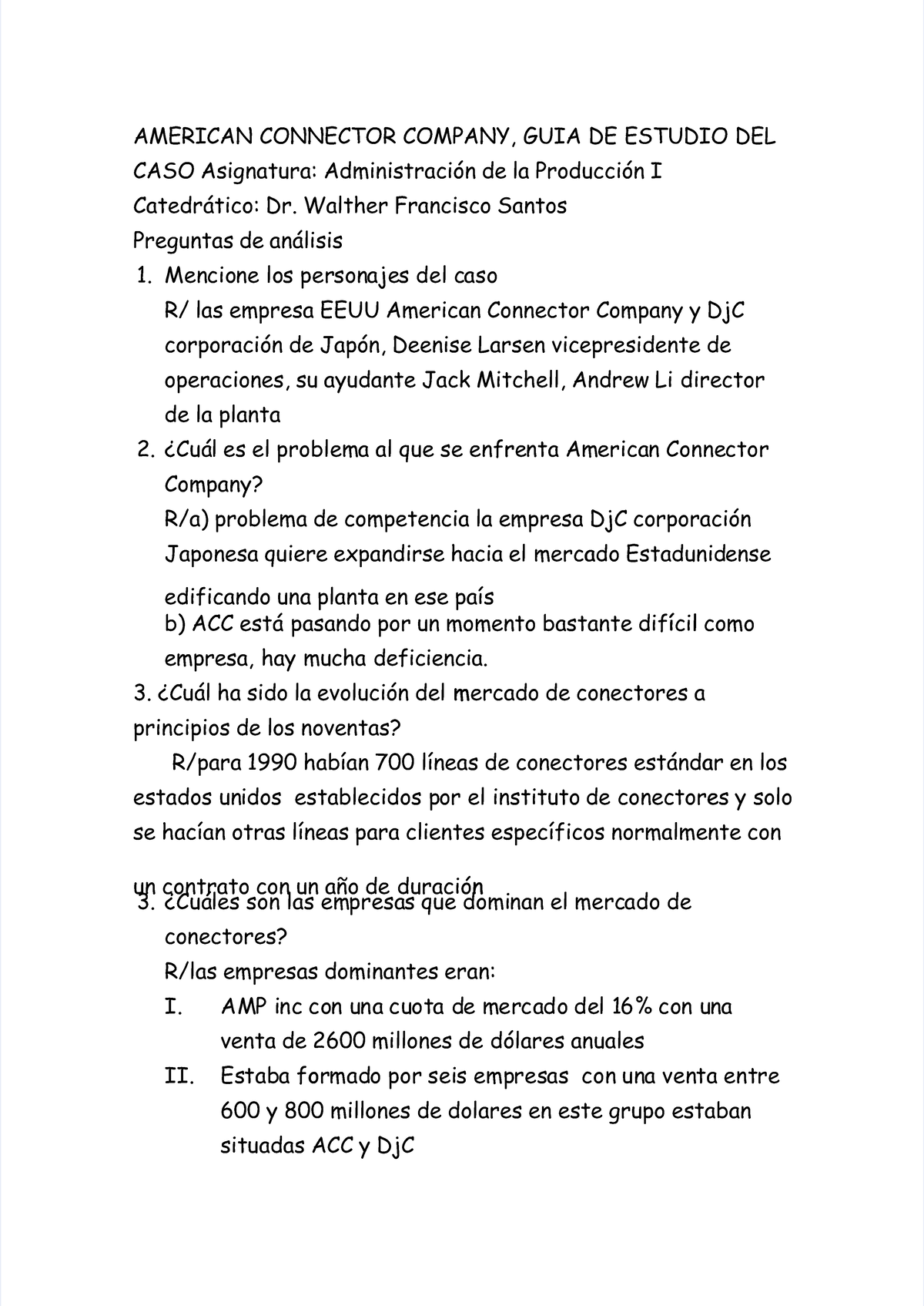 Dlscrib RESUMENES AMERICAN CONNECTOR COMPANY, GUIA DE ESTUDIO