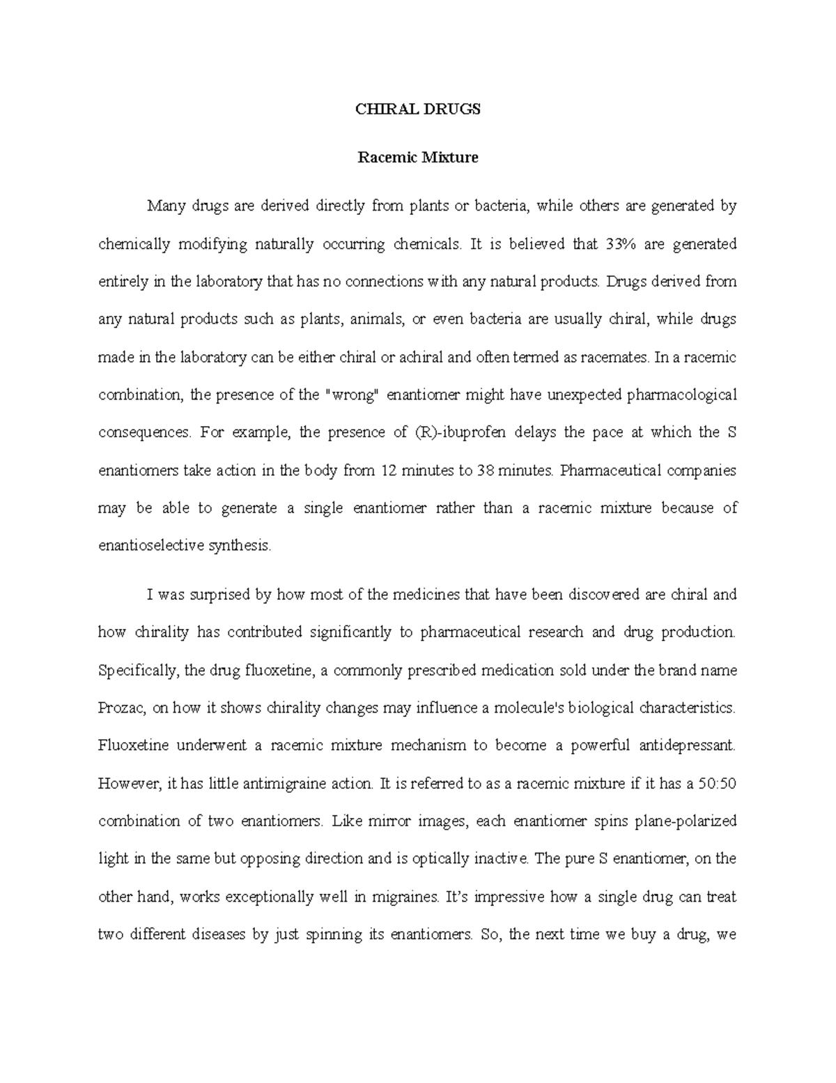 Chiral Drugs - Racemic Mixture - CHIRAL DRUGS Racemic Mixture Many ...