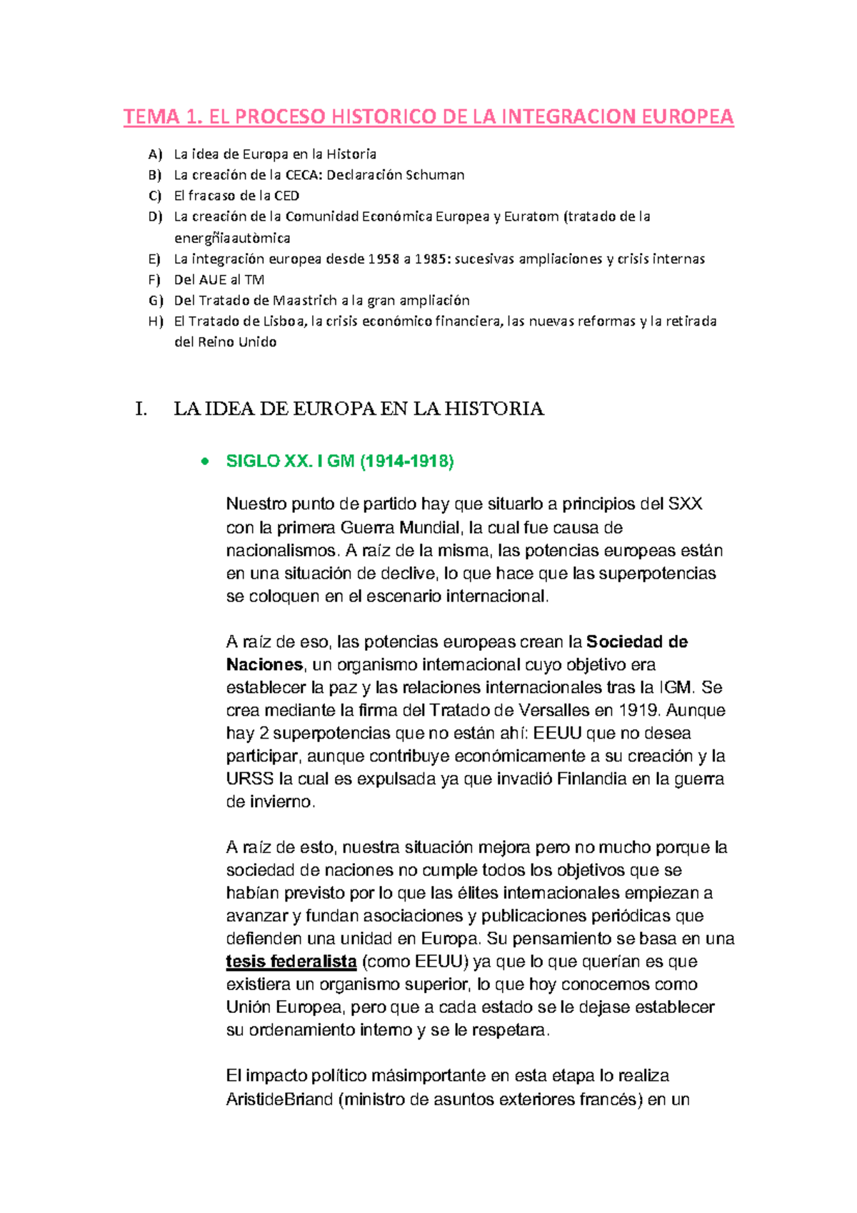 Derecho E Instituciones De La Unión Europea Resumen Tema 1 El Proceso Historico De La 7903