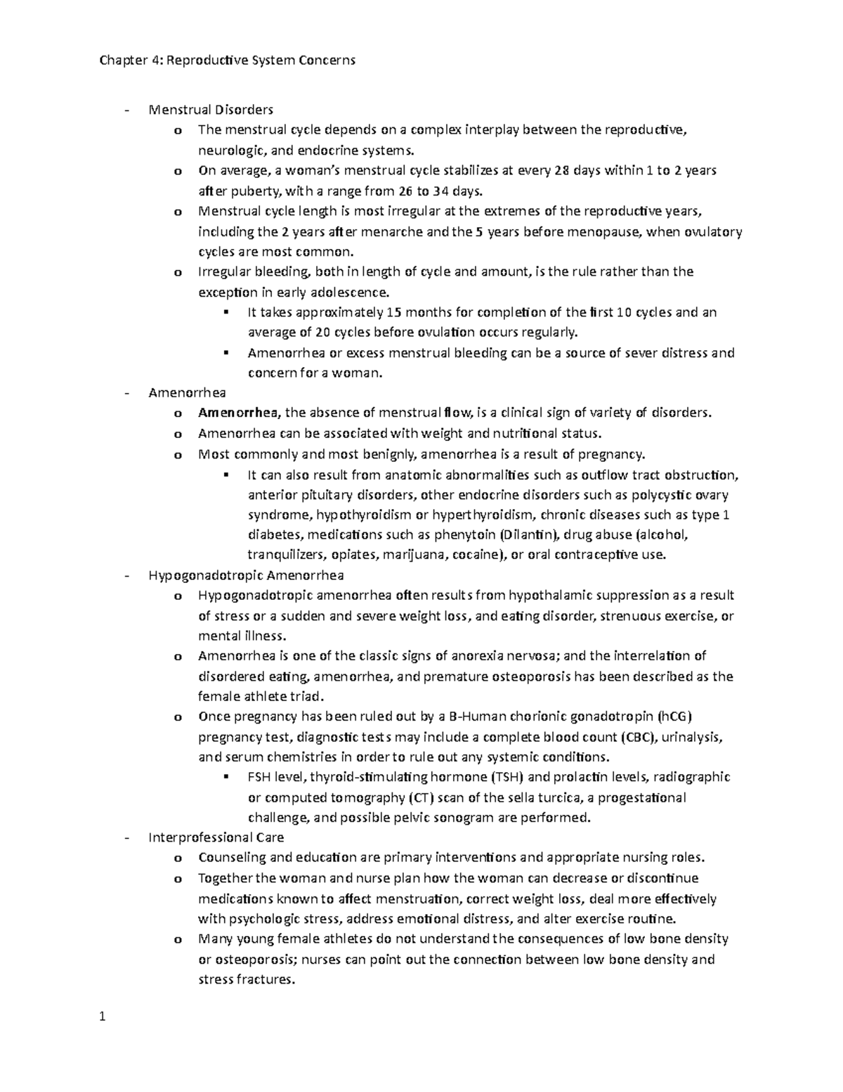 Chap 4 - n/a - Menstrual Disorders o The menstrual cycle depends on a ...