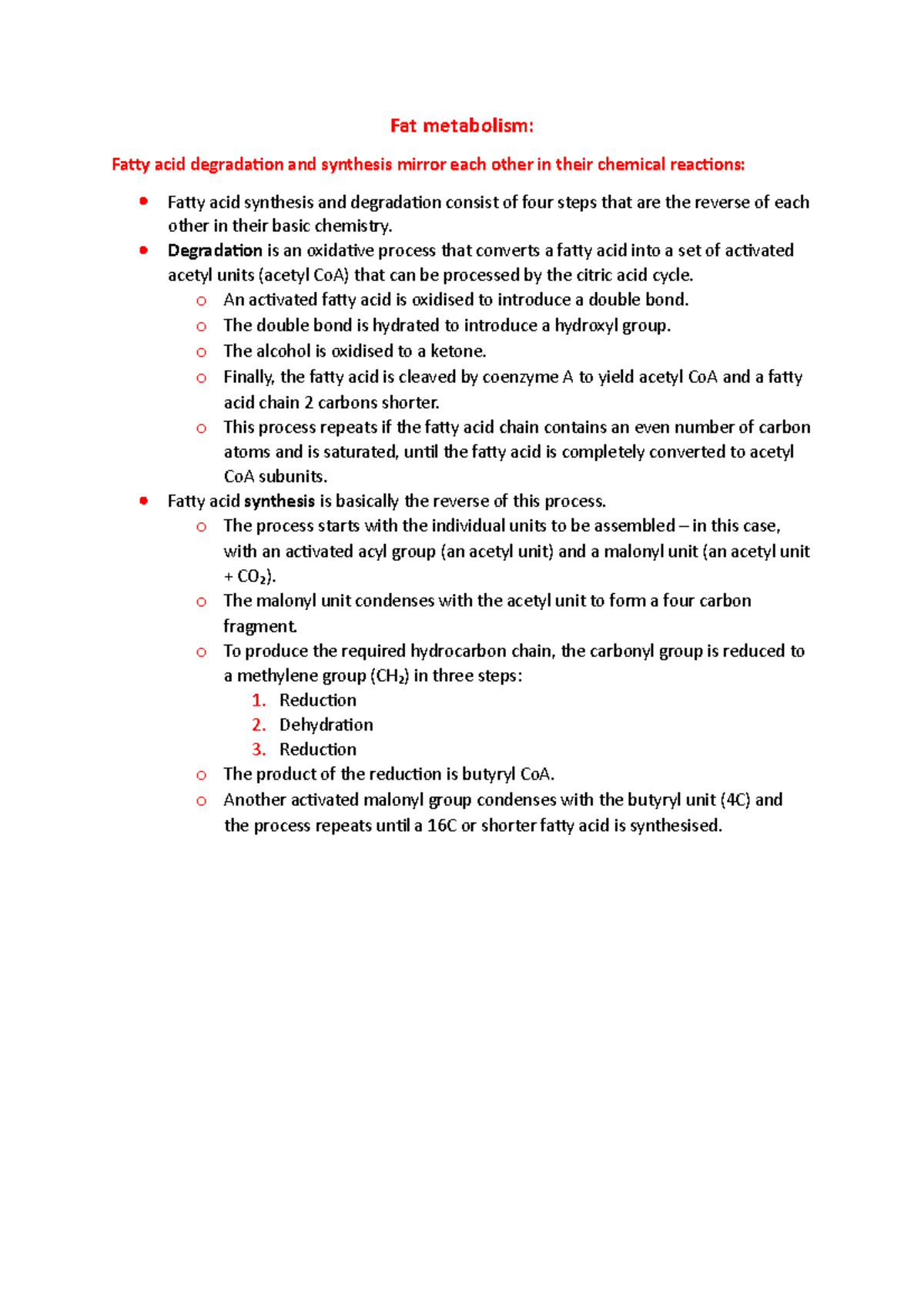 BGM1002 Biochemistry - Fat metabolism - Fat metabolism: Fatty acid ...