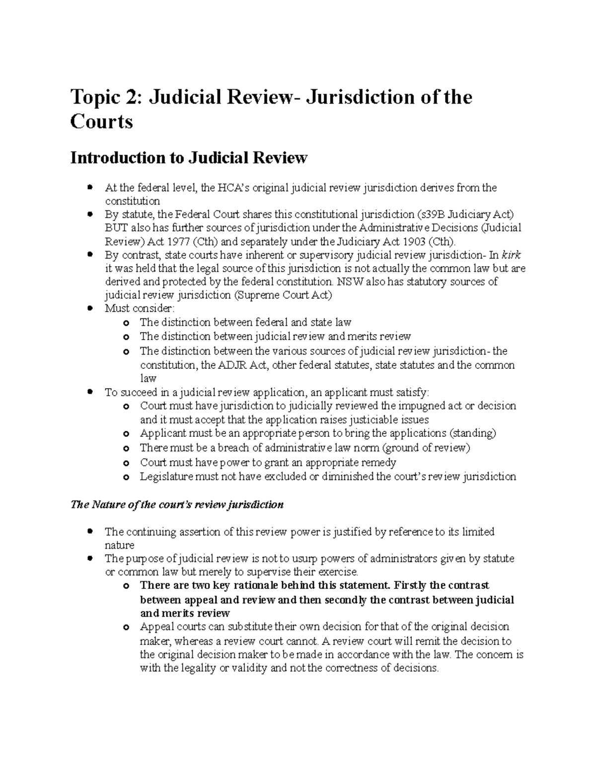 Jurisdiction Notes Topic 2 Judicial Review Jurisdiction Of The Courts Introduction To 4502